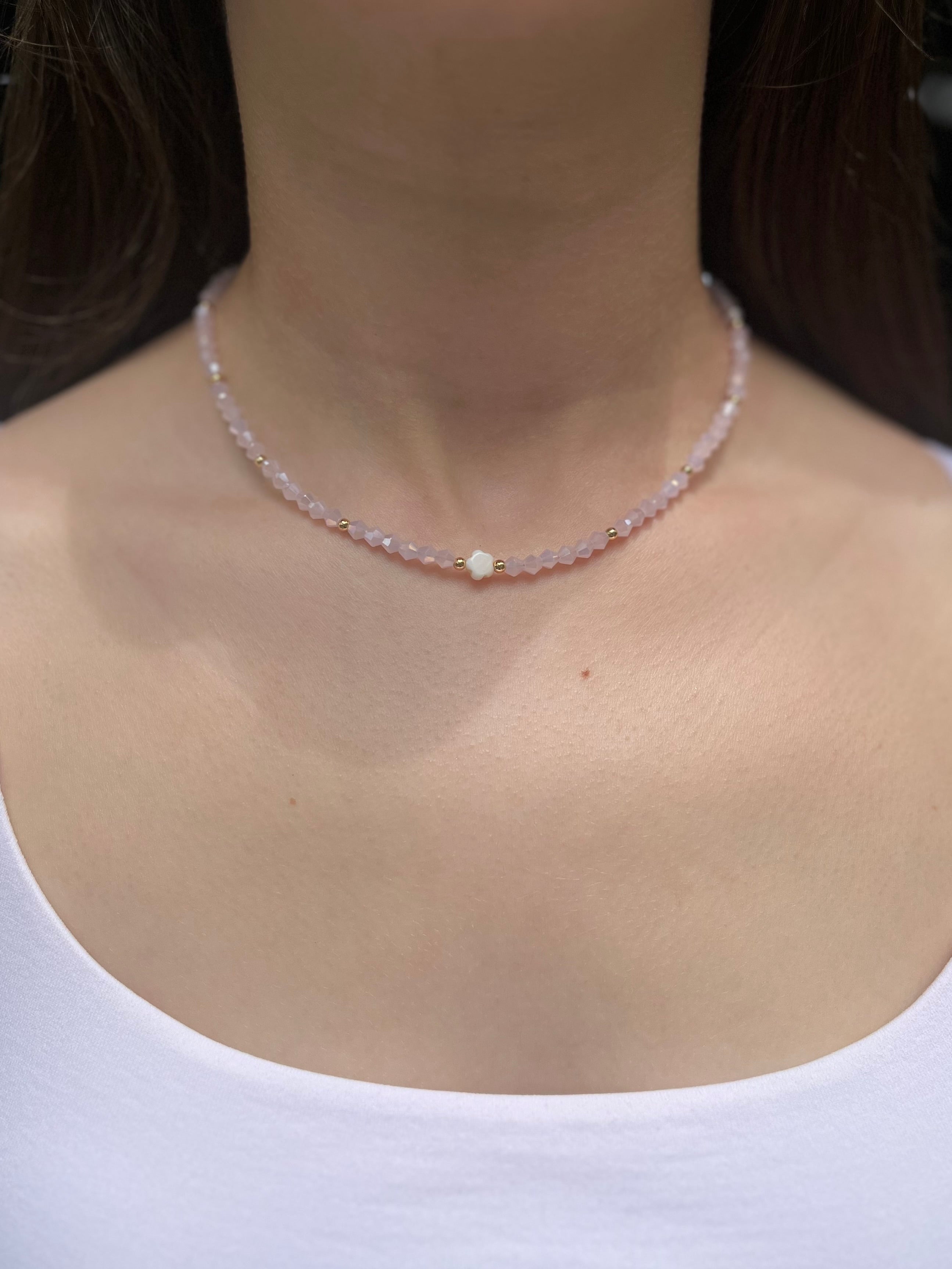 Pink Crystal Choker Necklace – 18K Gold Plated clasp