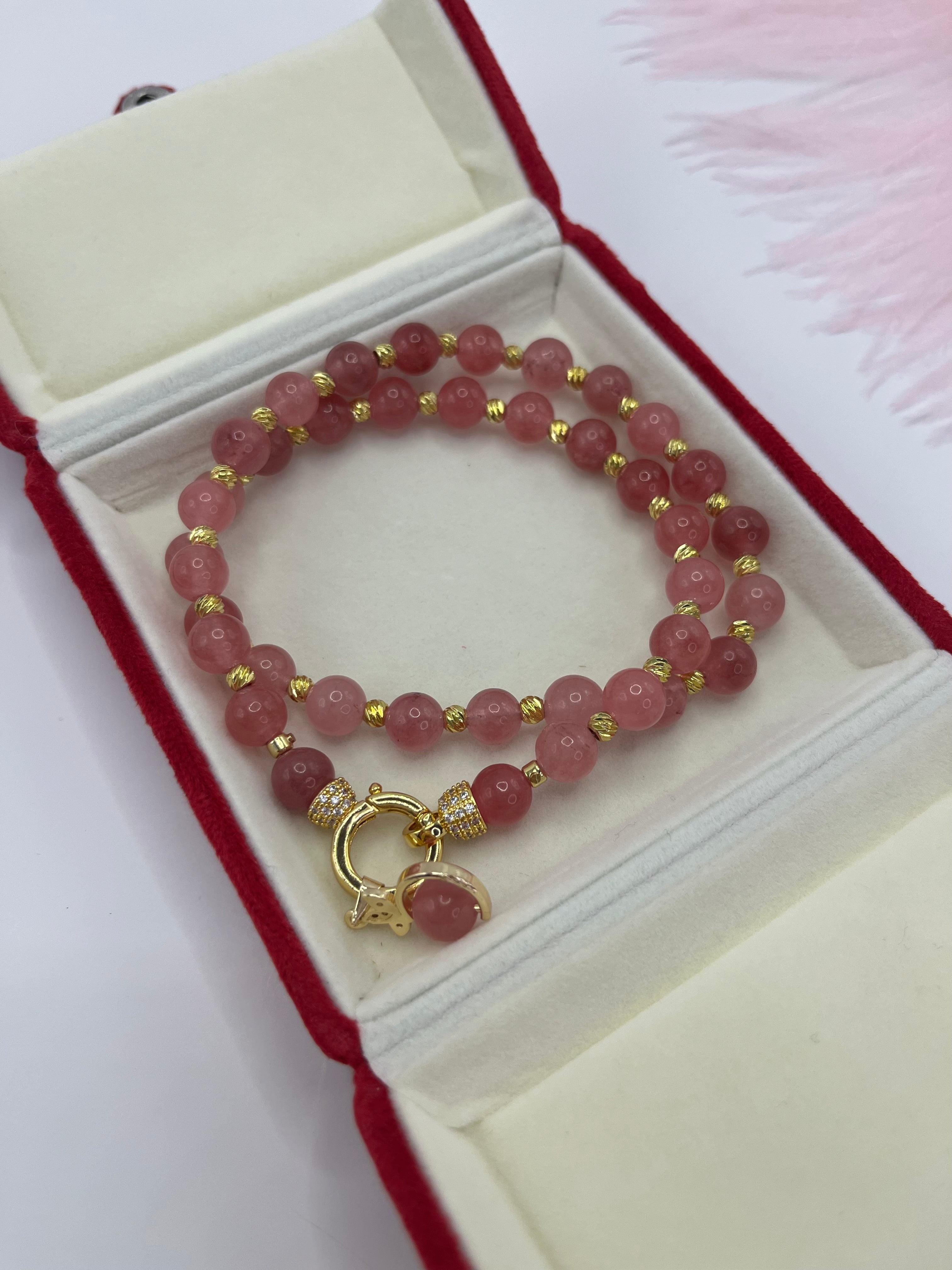Strawberry Quartz Necklace with pendant: 18K Gold Plated Pendant
