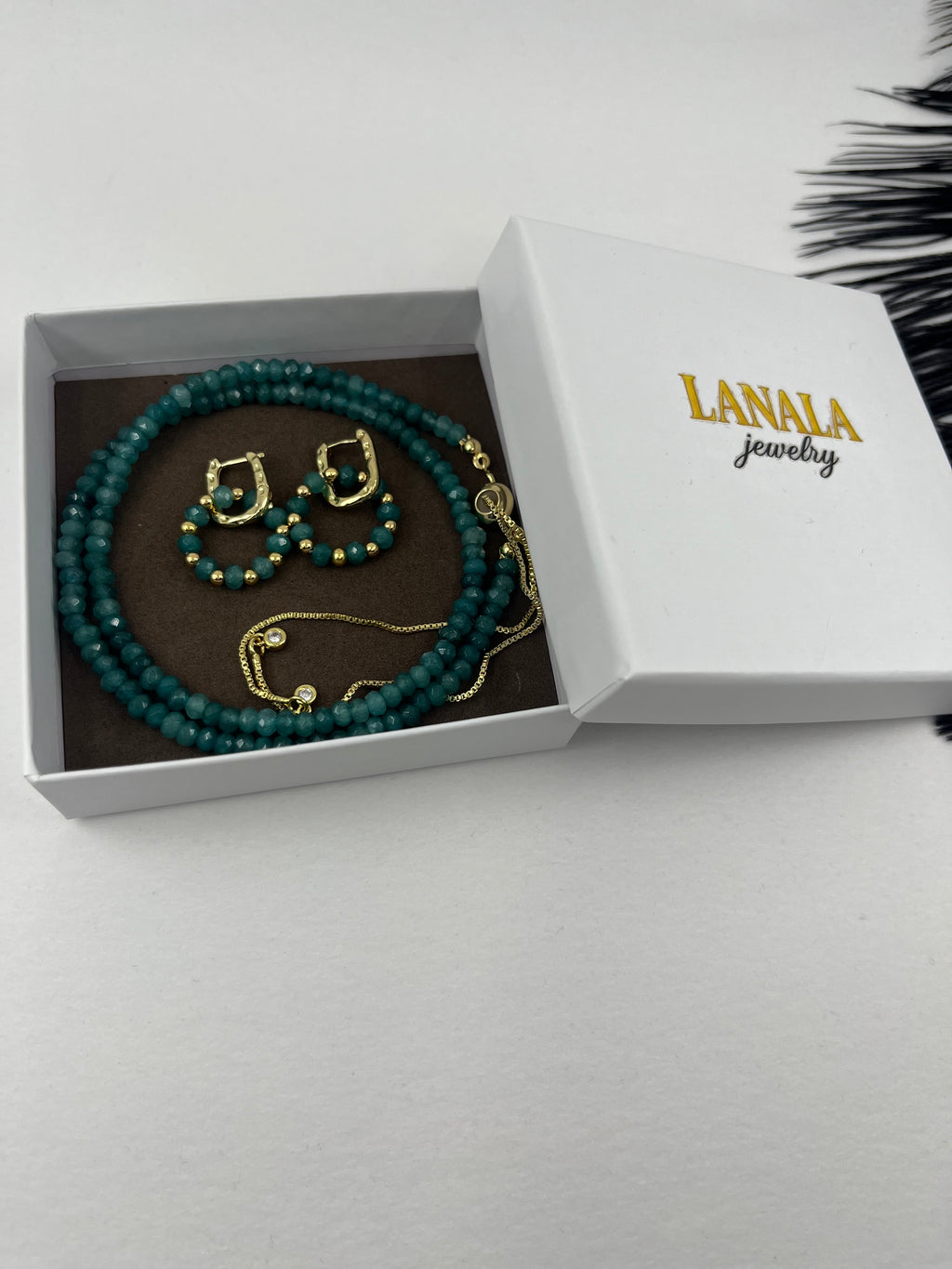 Set: Natural Malaysia Jade Y-Necklace & Earrings, Dark Cyan