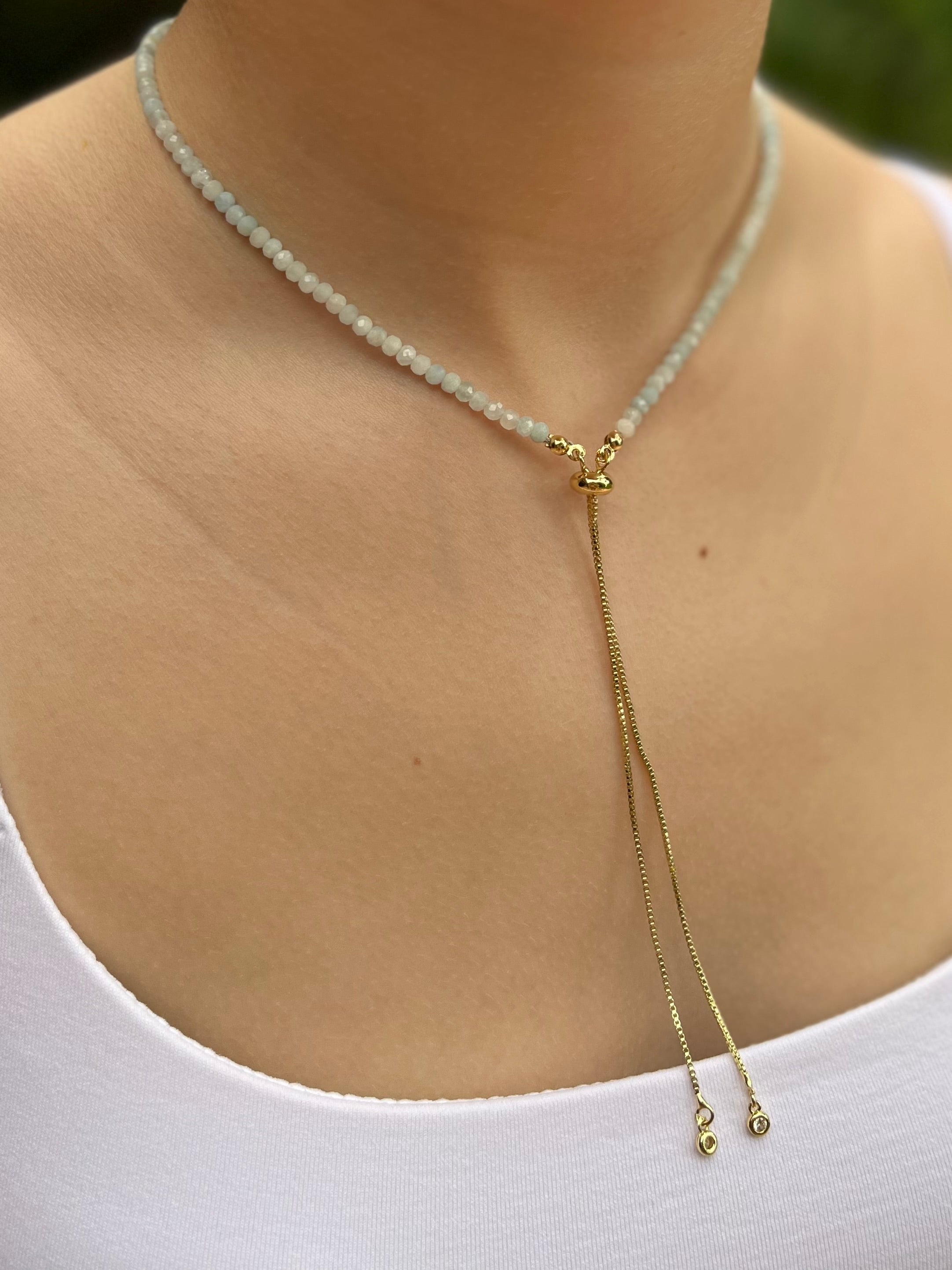 Aquamarine Slider Y-Necklace, 18k gold plated
