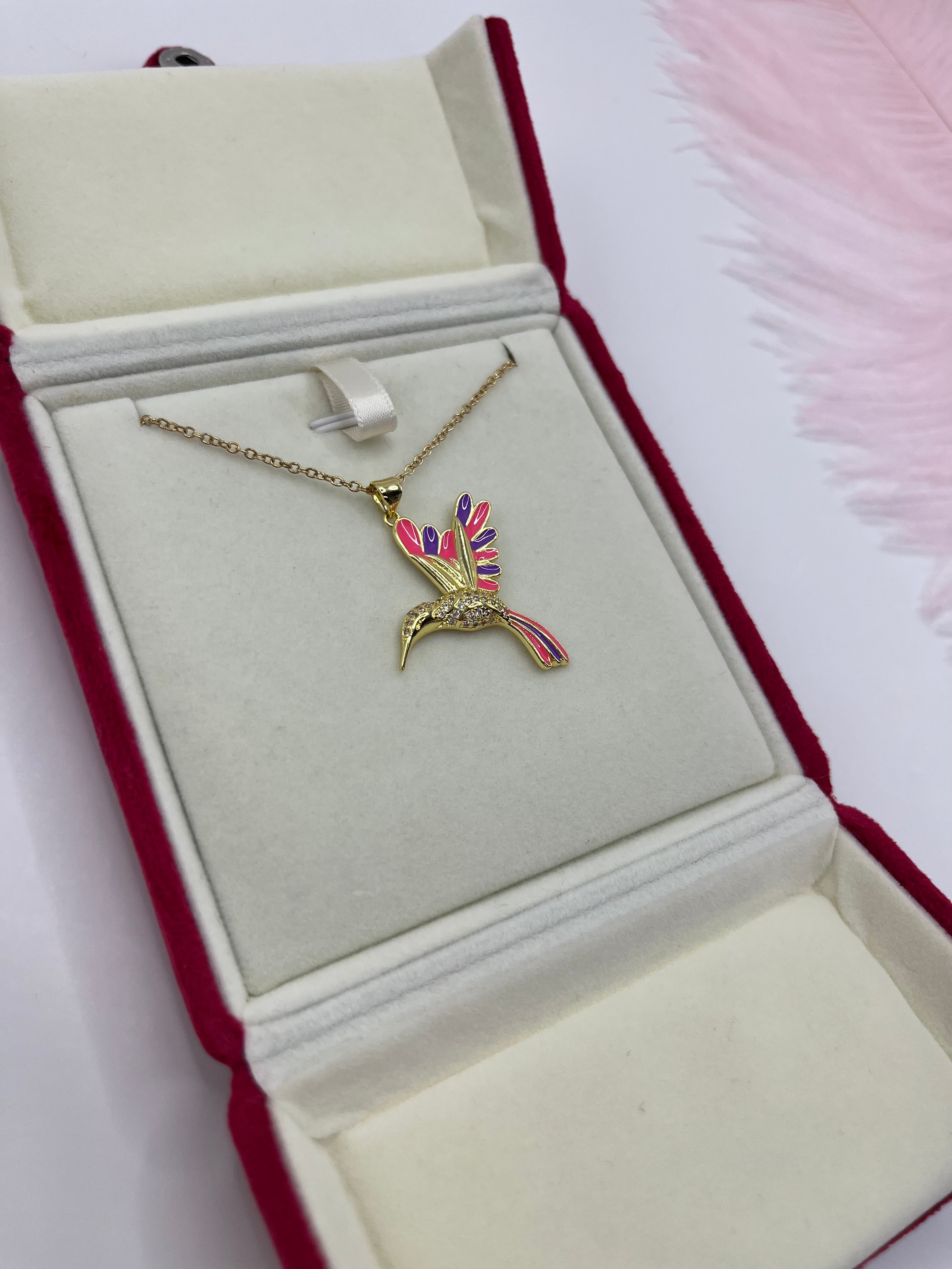 Hummingbird Necklace, Real 18K Gold Plated