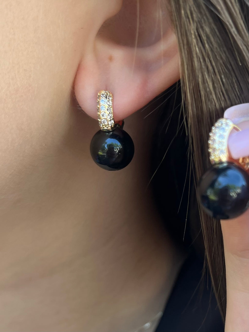 Natural Onyx Gold Zirconia Earrings