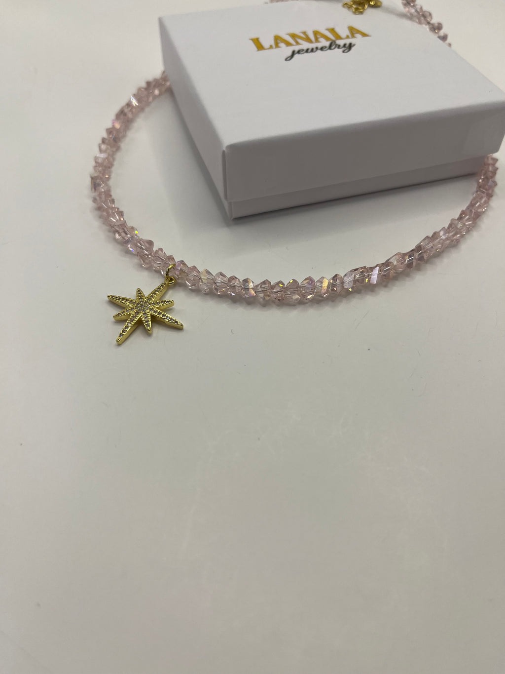 Crystal Glass Bead Choker: 18K Gold Star Pendant