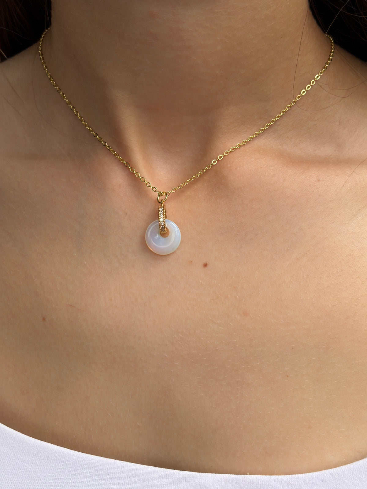 Opalite donut Earrings and necklace,18K Gold Plated