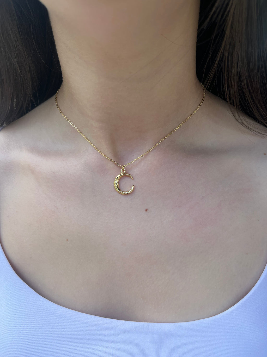 Crescent Moon Choker Necklace, Real 14K Gold Plated