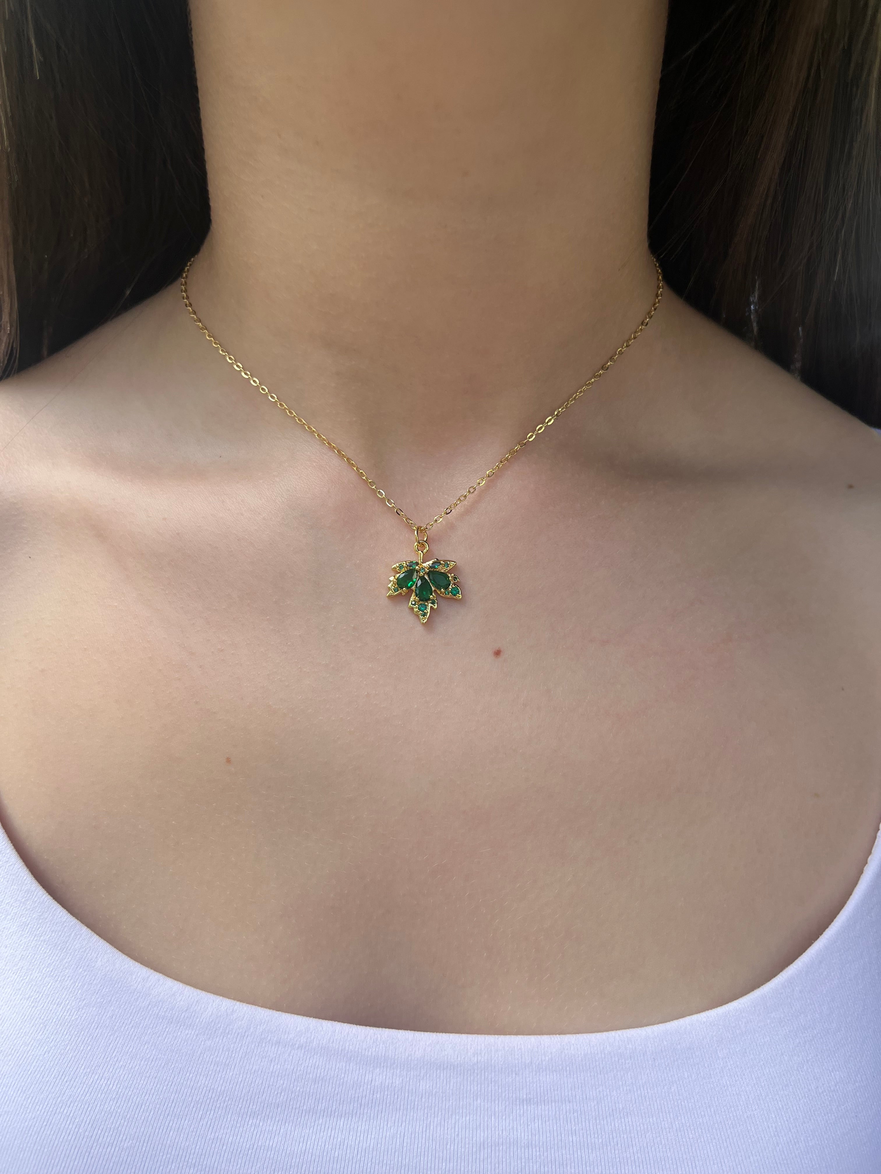 Necklace with 18K Gold maple leaf pendant
