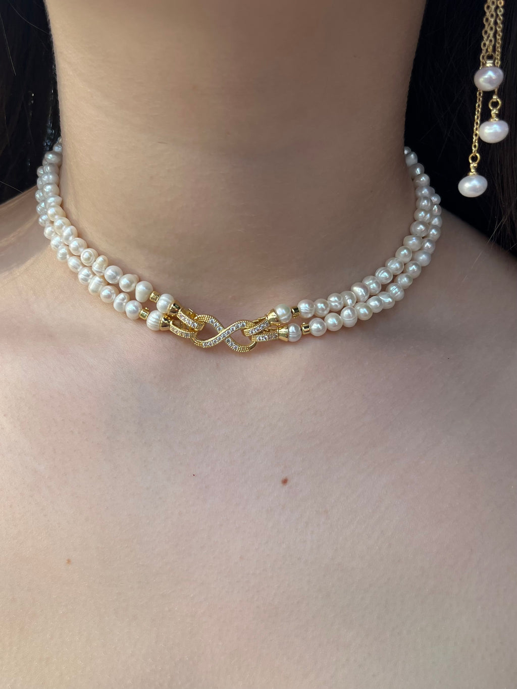 Pearl Choker Necklace : 18K Gold Plated Zirconia Clasp