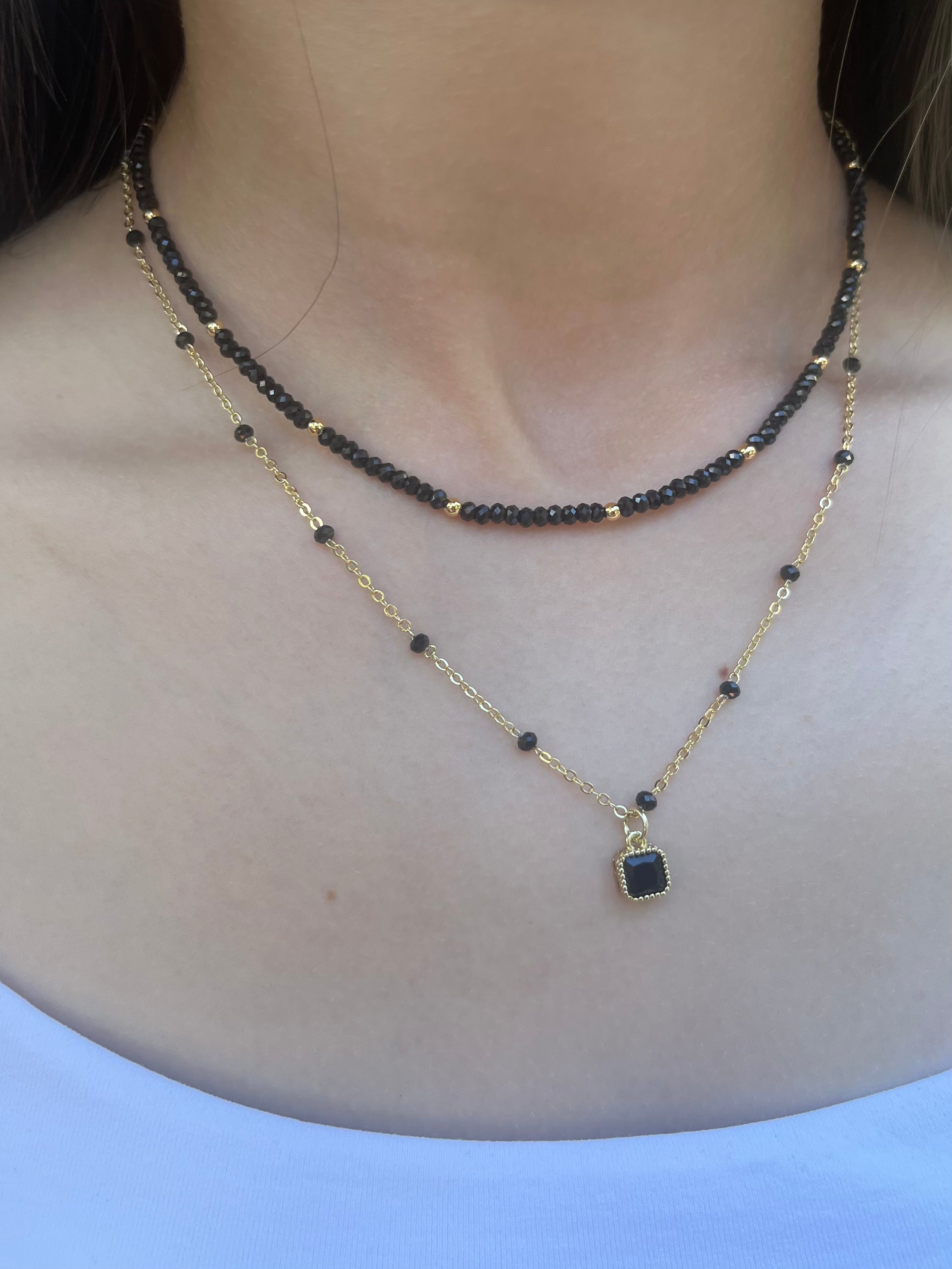 Layered Spinel necklace, zirconia 18K Gold Plated pendant