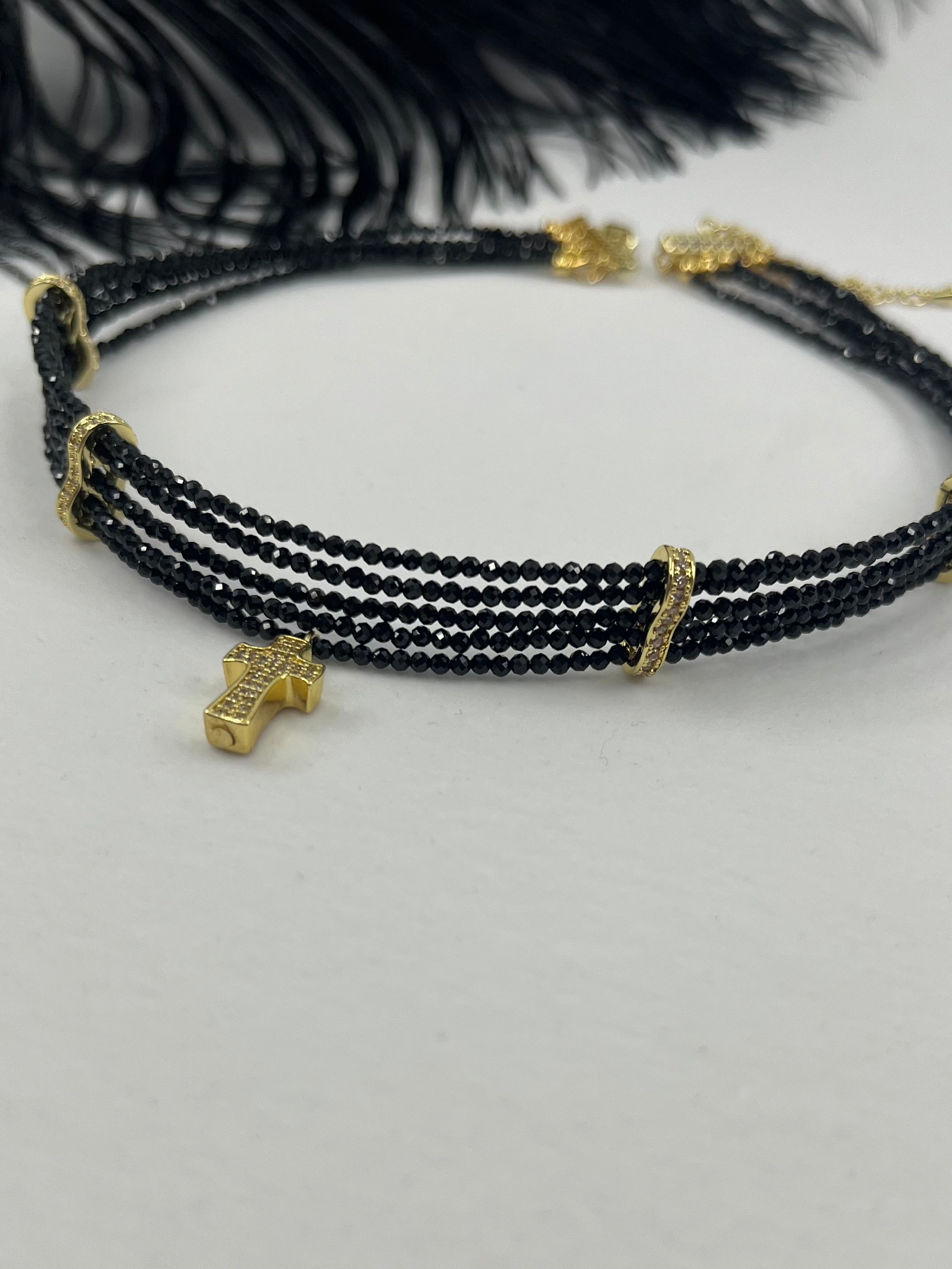 Layered Spinel choker, zirconia 18K Gold Plated spacer and clasp