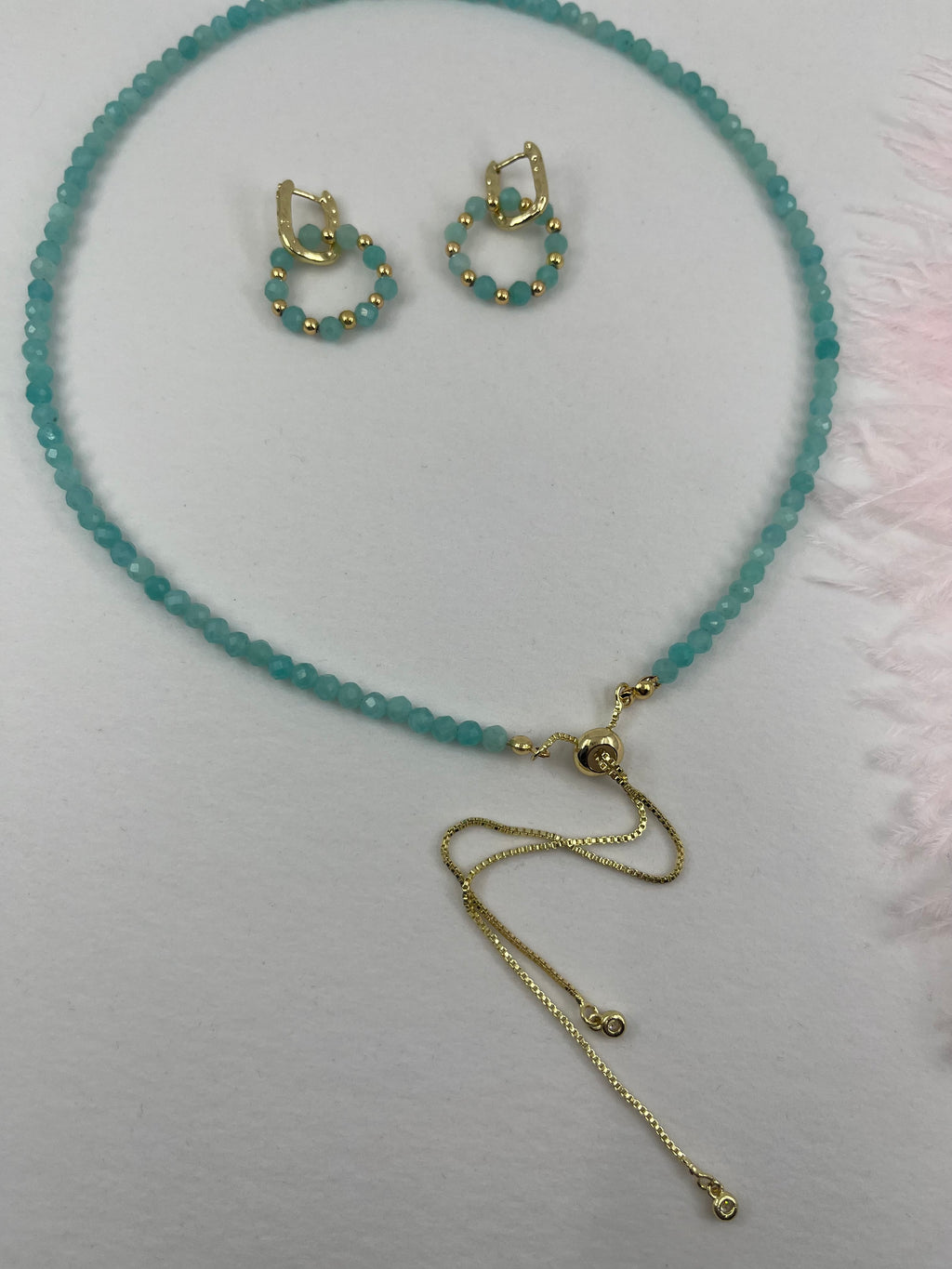 Set: Natural Amazonite Y-Necklace & Earrings