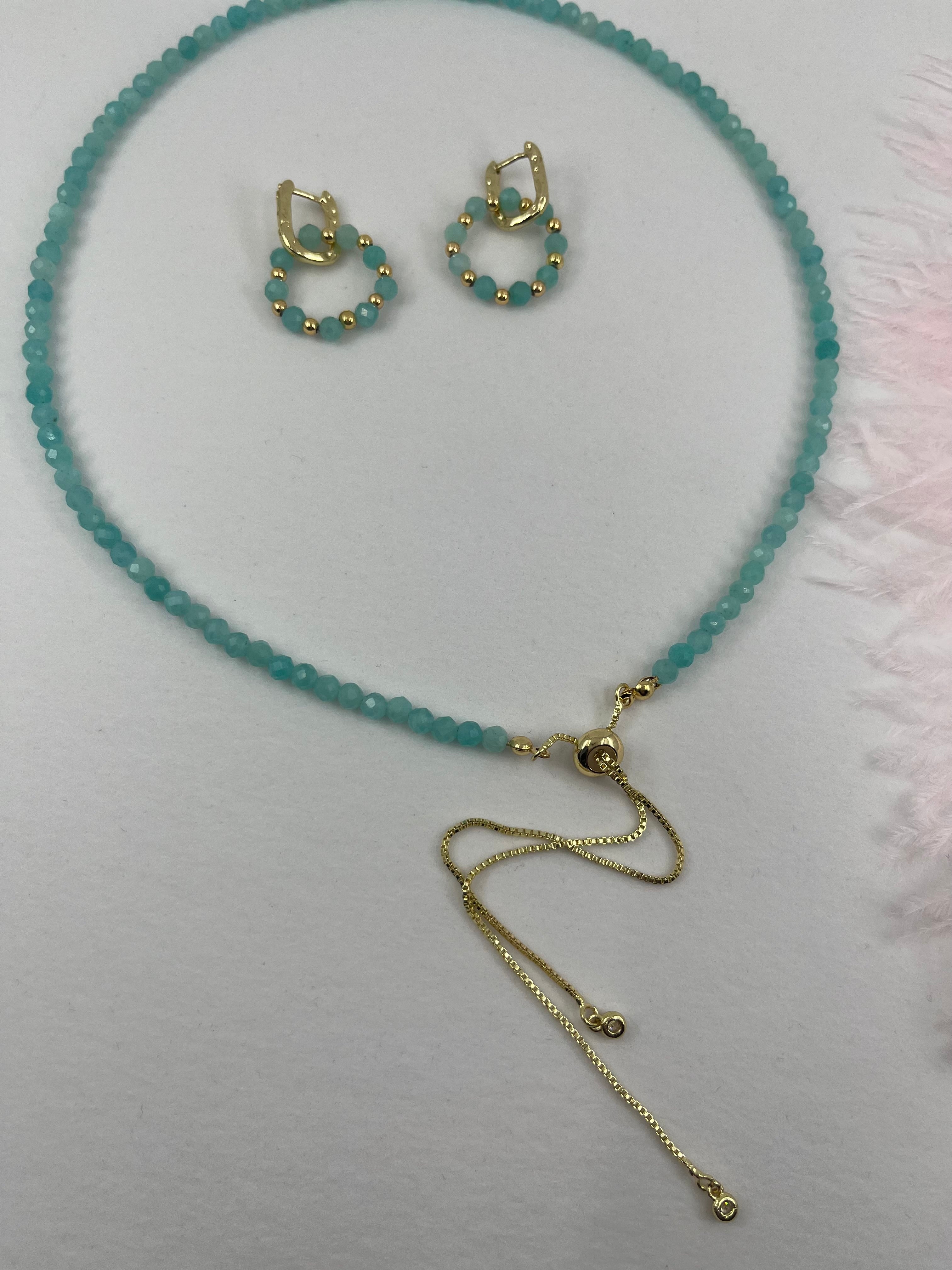 Set: Natural Amazonite Y-Necklace & Earrings