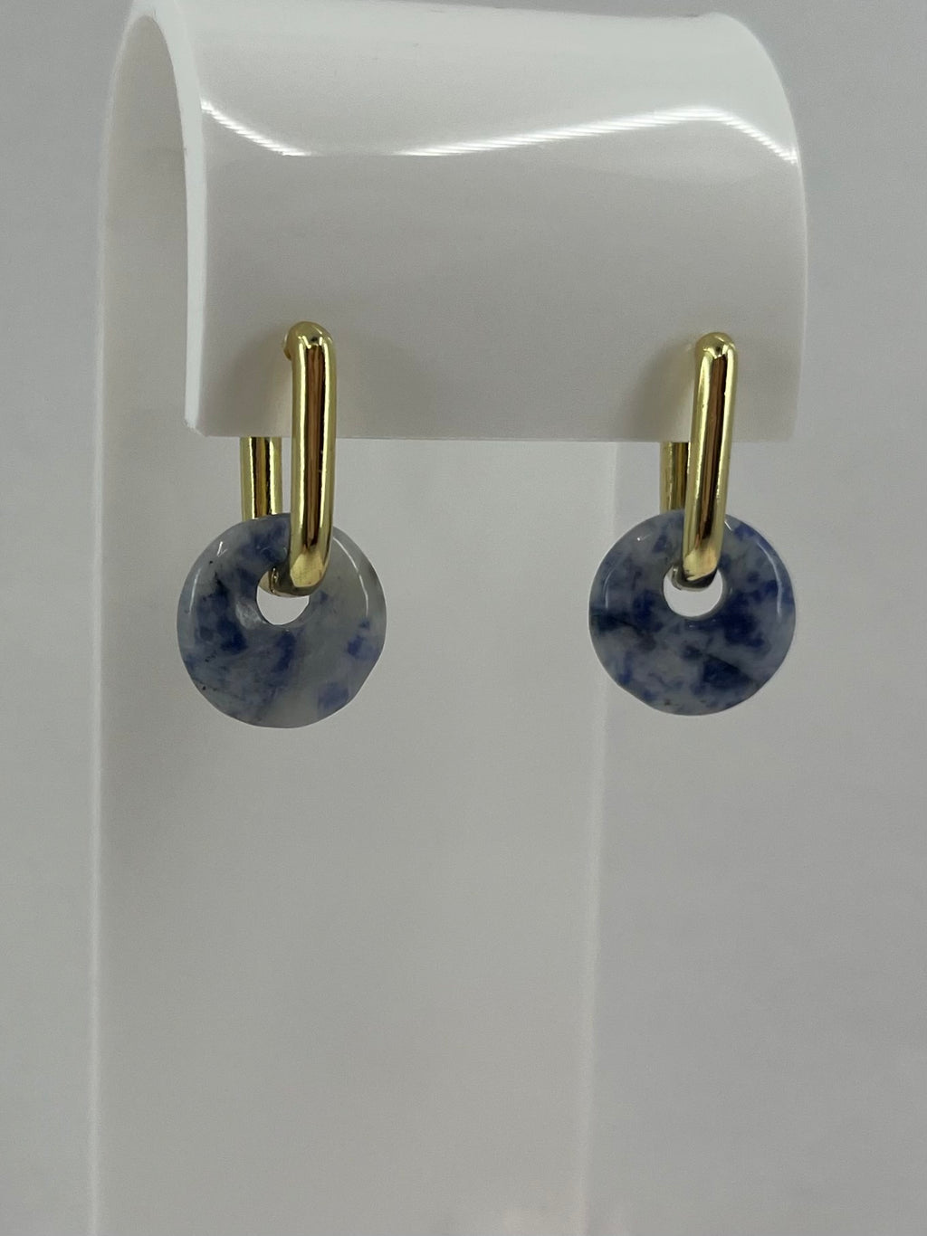 Blue spot jasper donut Earrings, 18K Gold Plated