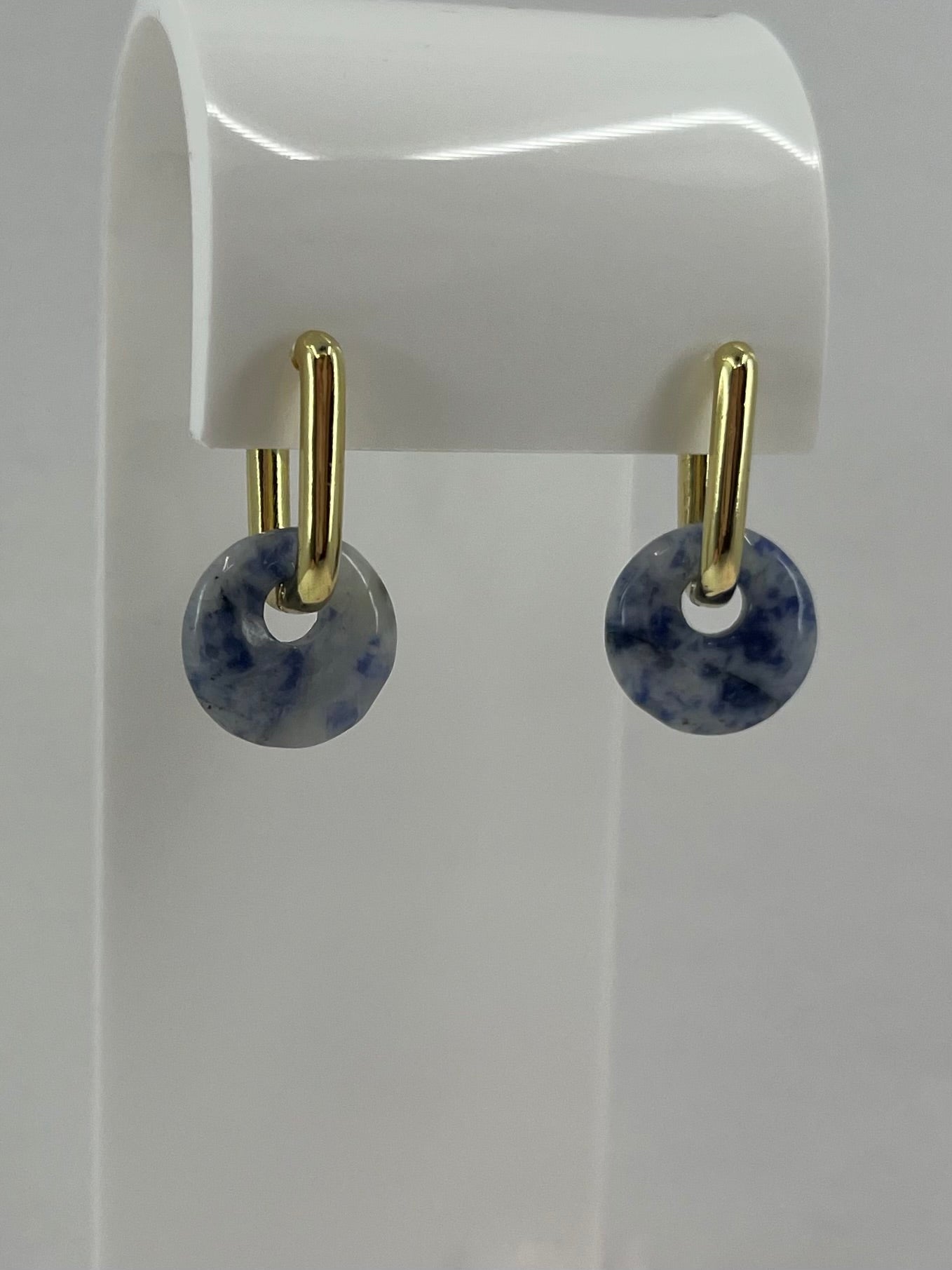 Blue spot jasper donut Earrings, 18K Gold Plated