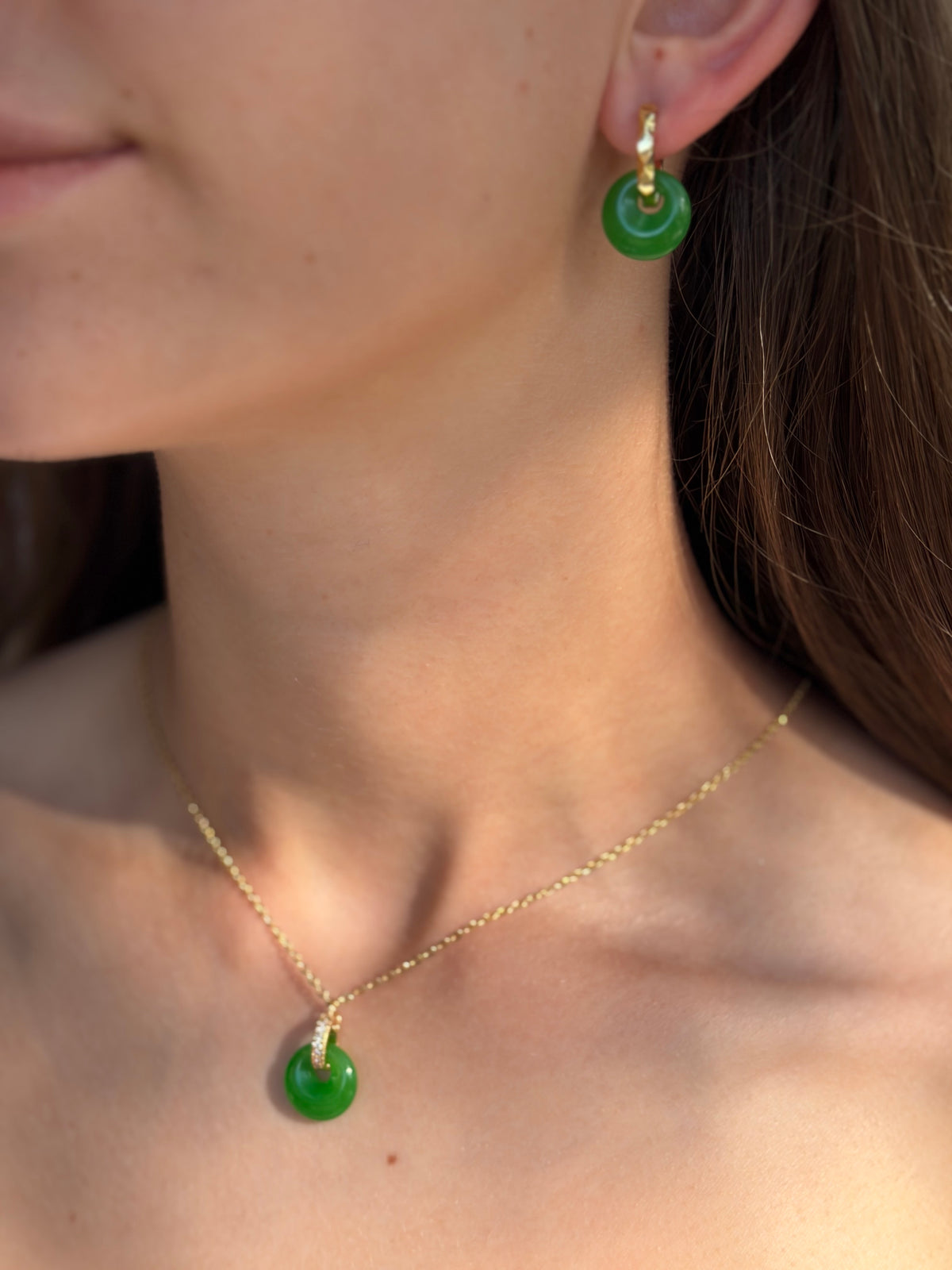 Malaysia Jade Donut Earrings and Necklace