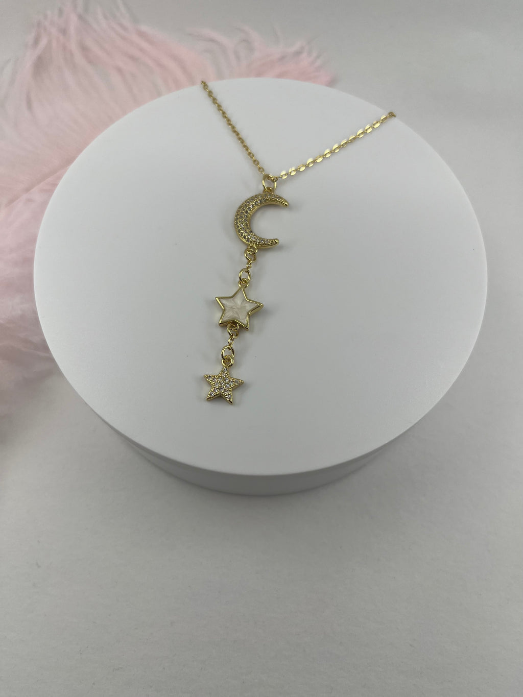 Zirconia Star and Moon Choker Necklace, Real 18K Gold Plated