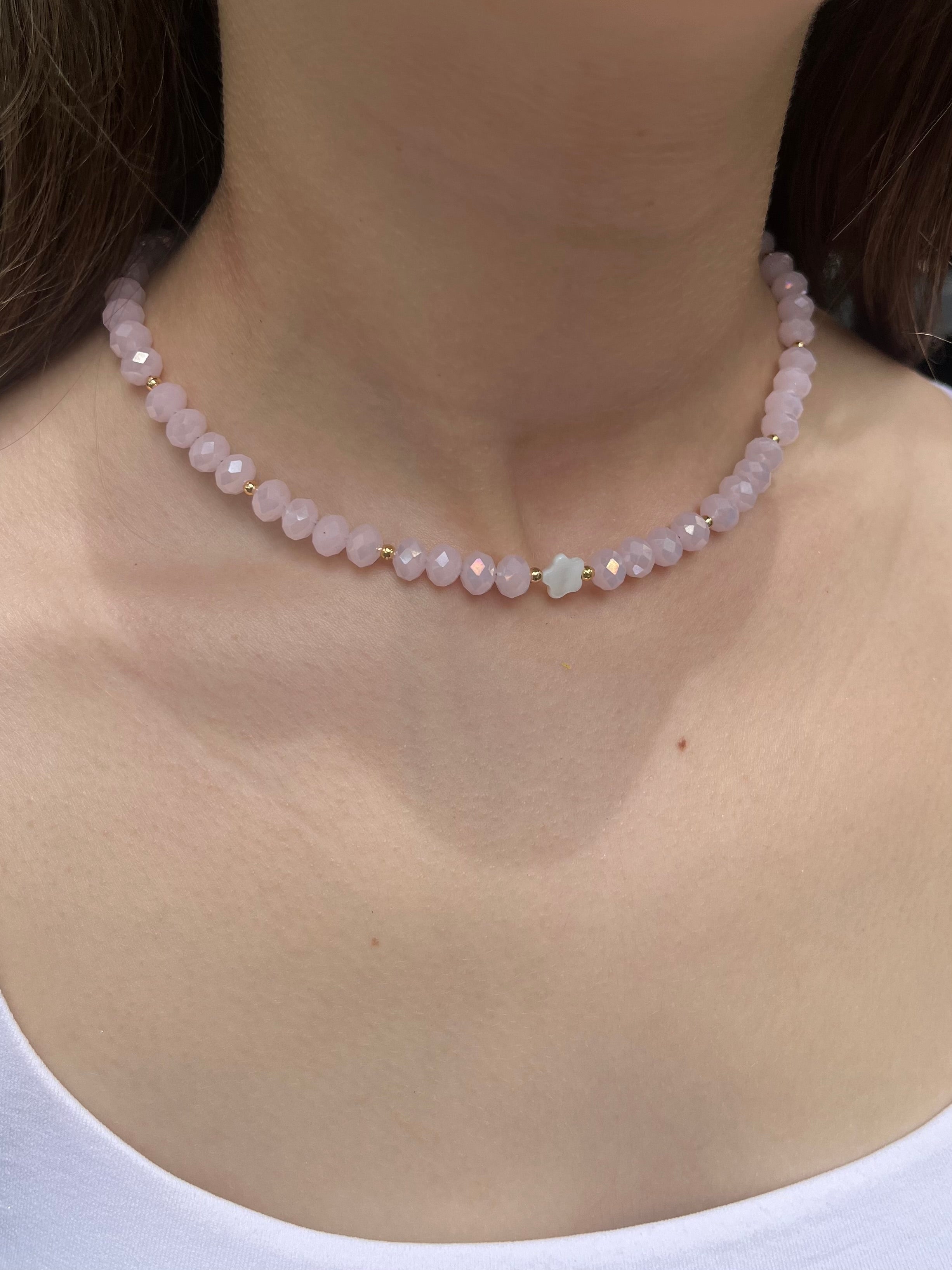 Pink Crystal Choker Necklace – 18K Gold Plated clasp