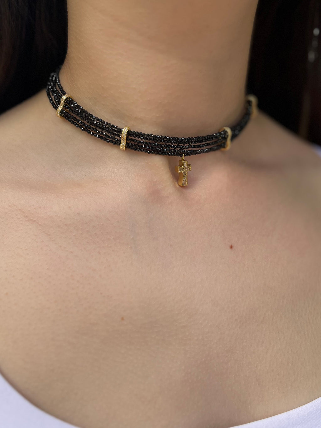 Layered Spinel choker, zirconia 18K Gold Plated spacer and clasp