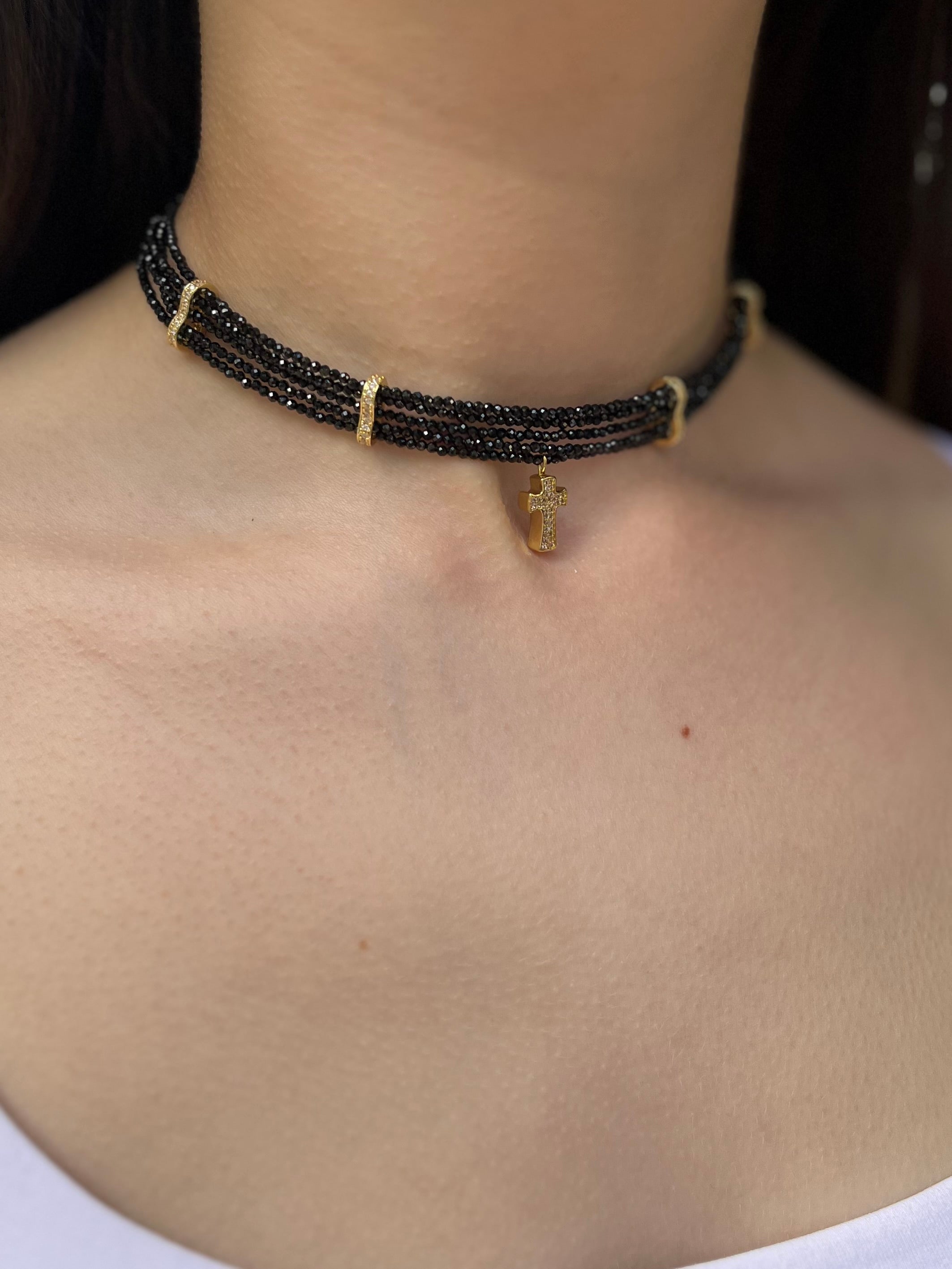 Layered Spinel choker, zirconia 18K Gold Plated spacer and clasp