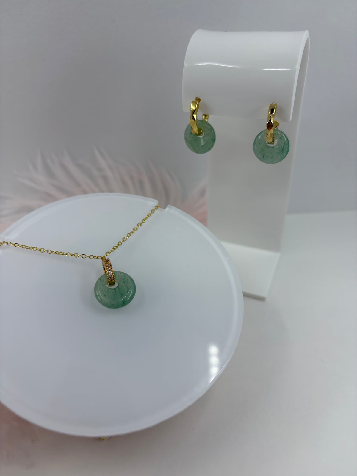 Aventurine donut necklace and earrings, 18K Gold Plated