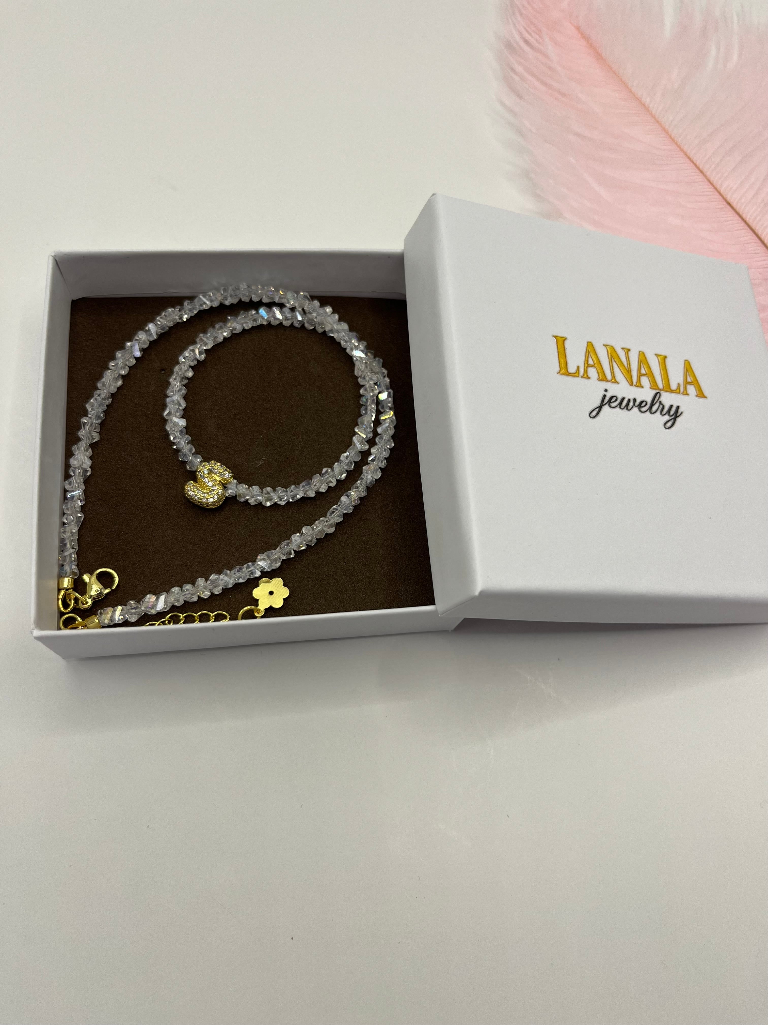 Initial Charm Clear Crystal Necklace – 18K Gold Plated, Cubic Zirconia