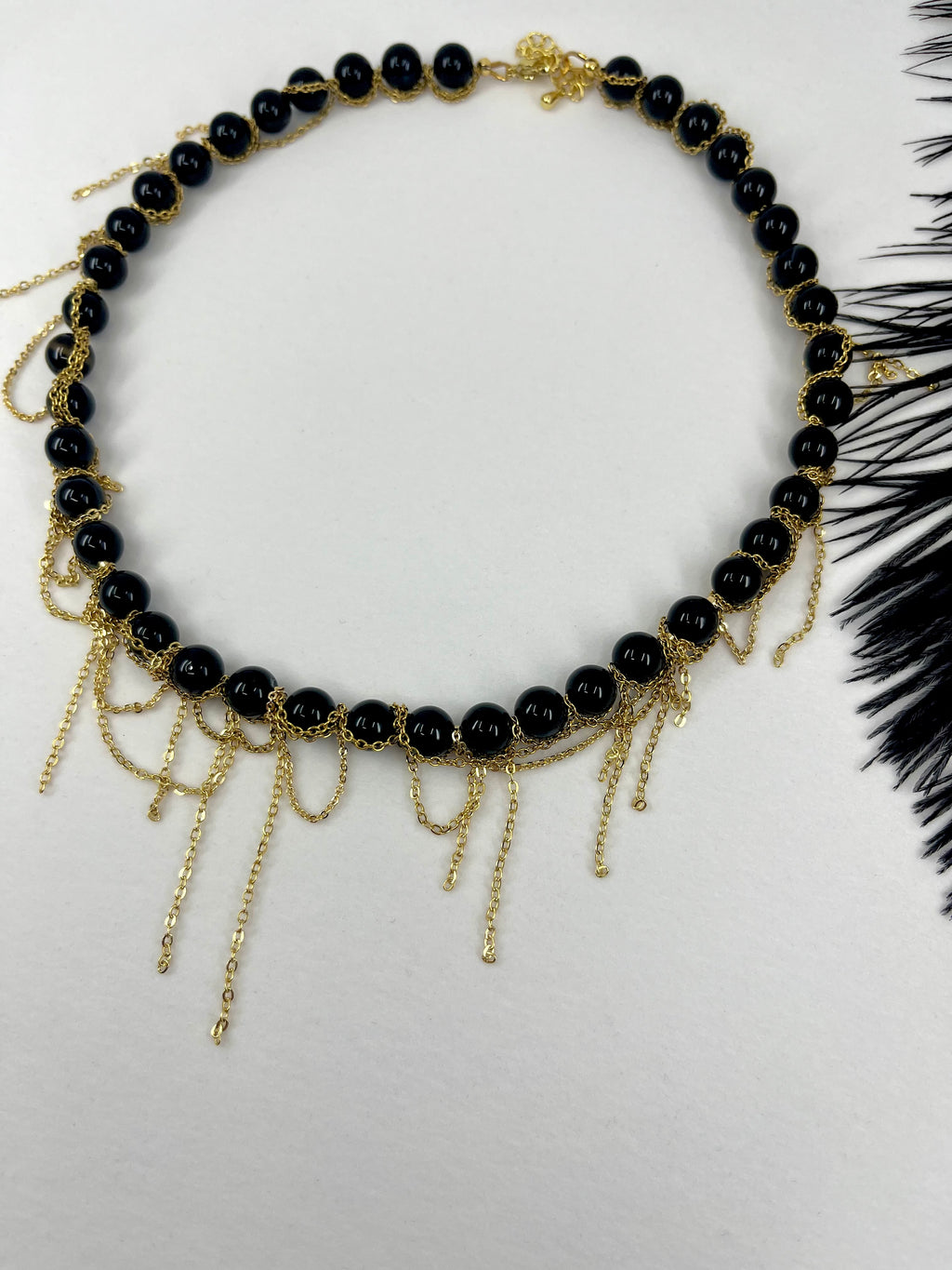 Black Onyx Layered necklace– 18K Gold Plated Chain