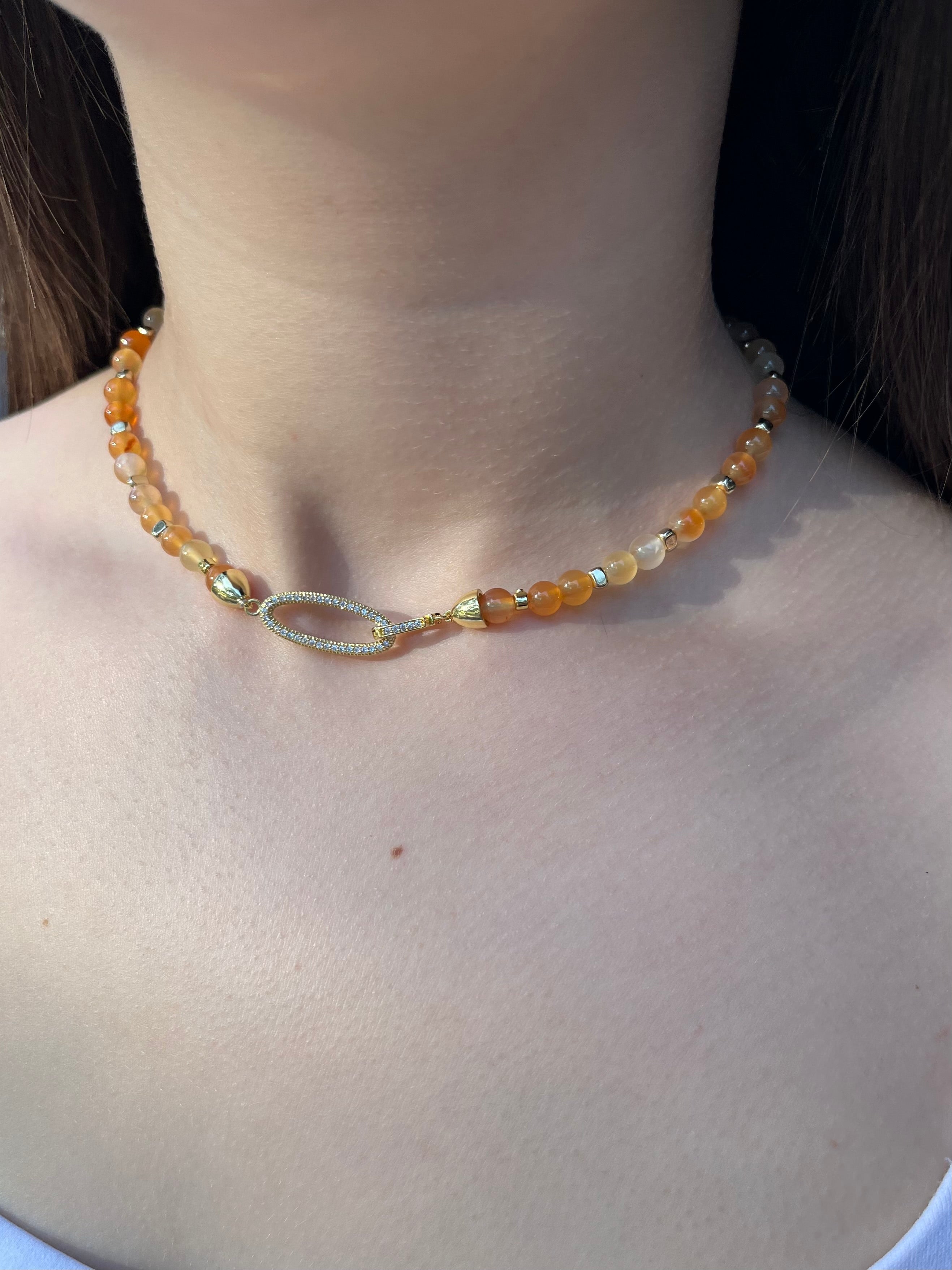 Natural Carnelian Necklace with 18K Gold Clasp