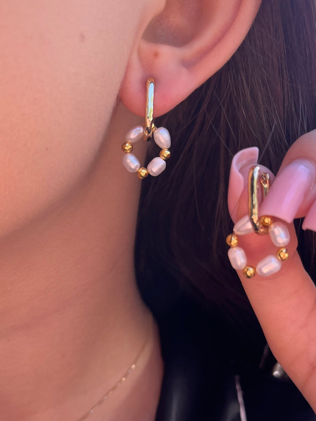 Natural Pearl Gold Earrings