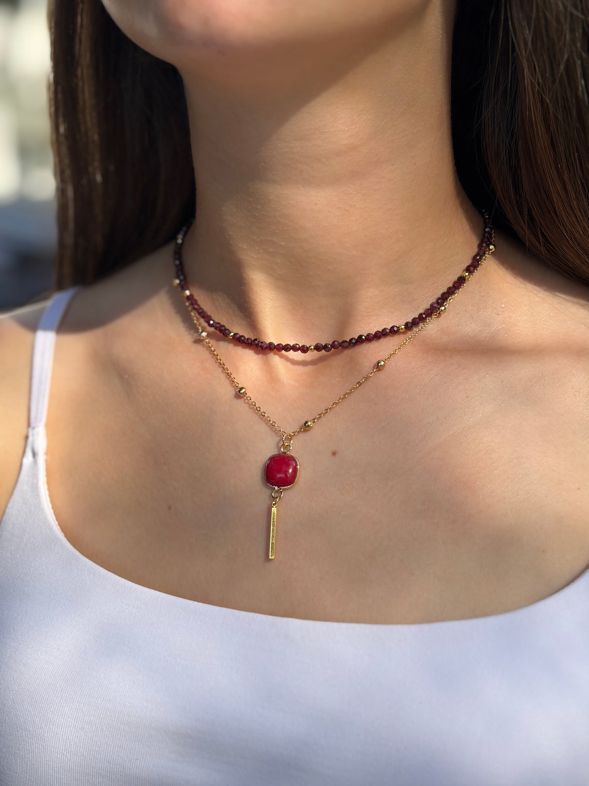 Layered Garnet necklace, jewelry set
