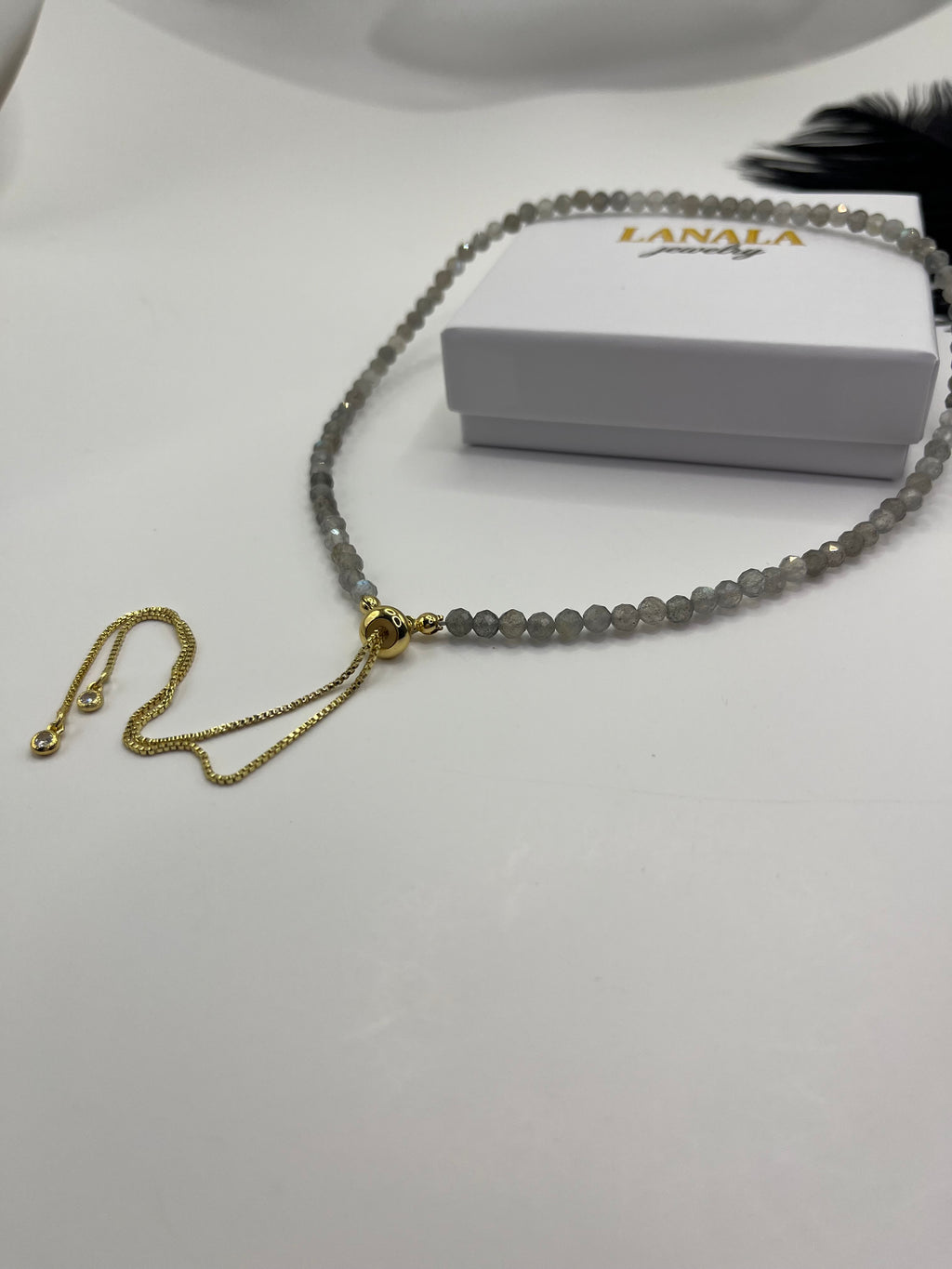 Labradorite Slider Y-Necklace, 18k gold plated
