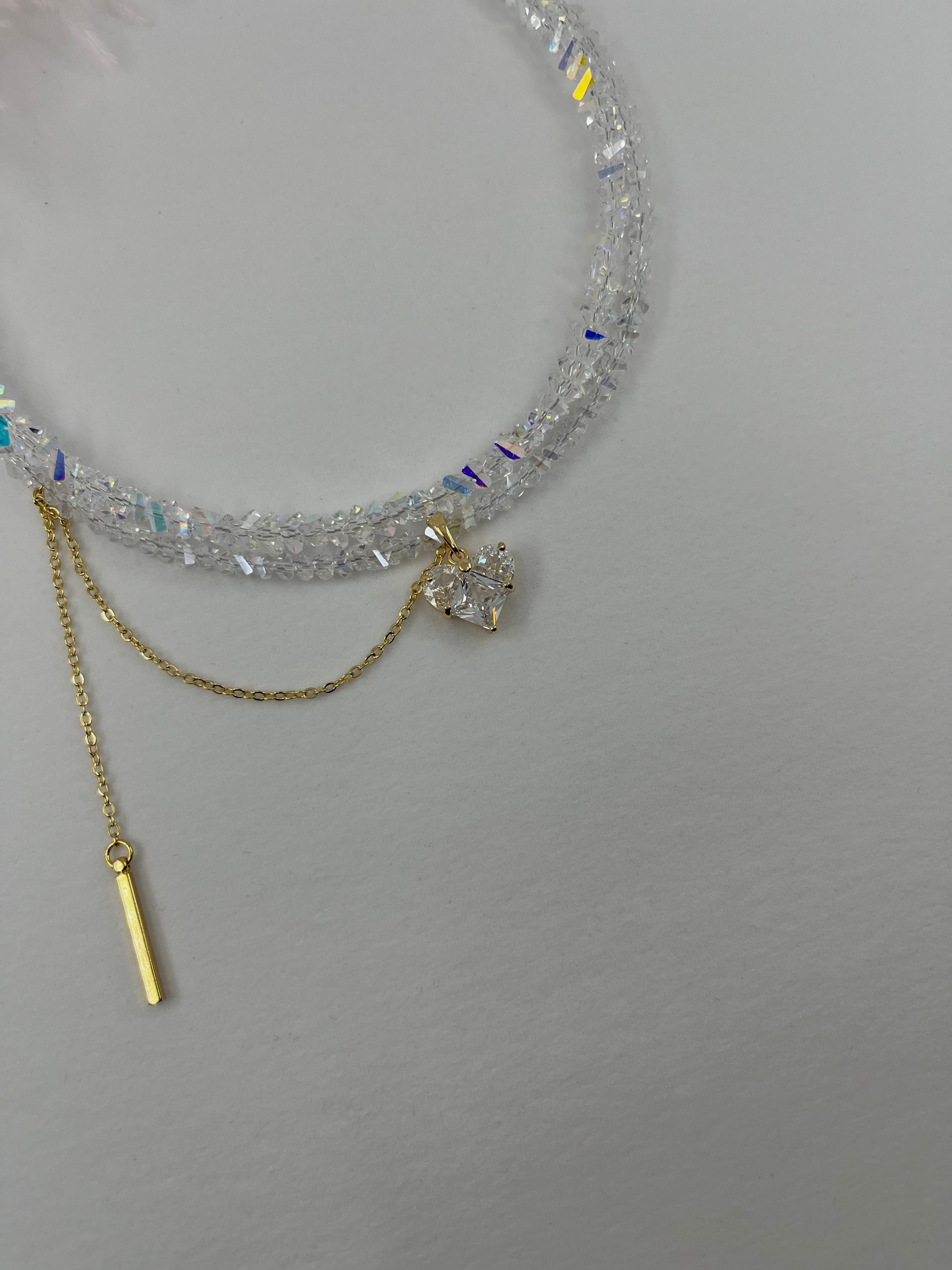 Set: Heart Crystal Choker Necklace and Earrings – 18K Gold Plated, Cubic Zirconia, Nickel Free