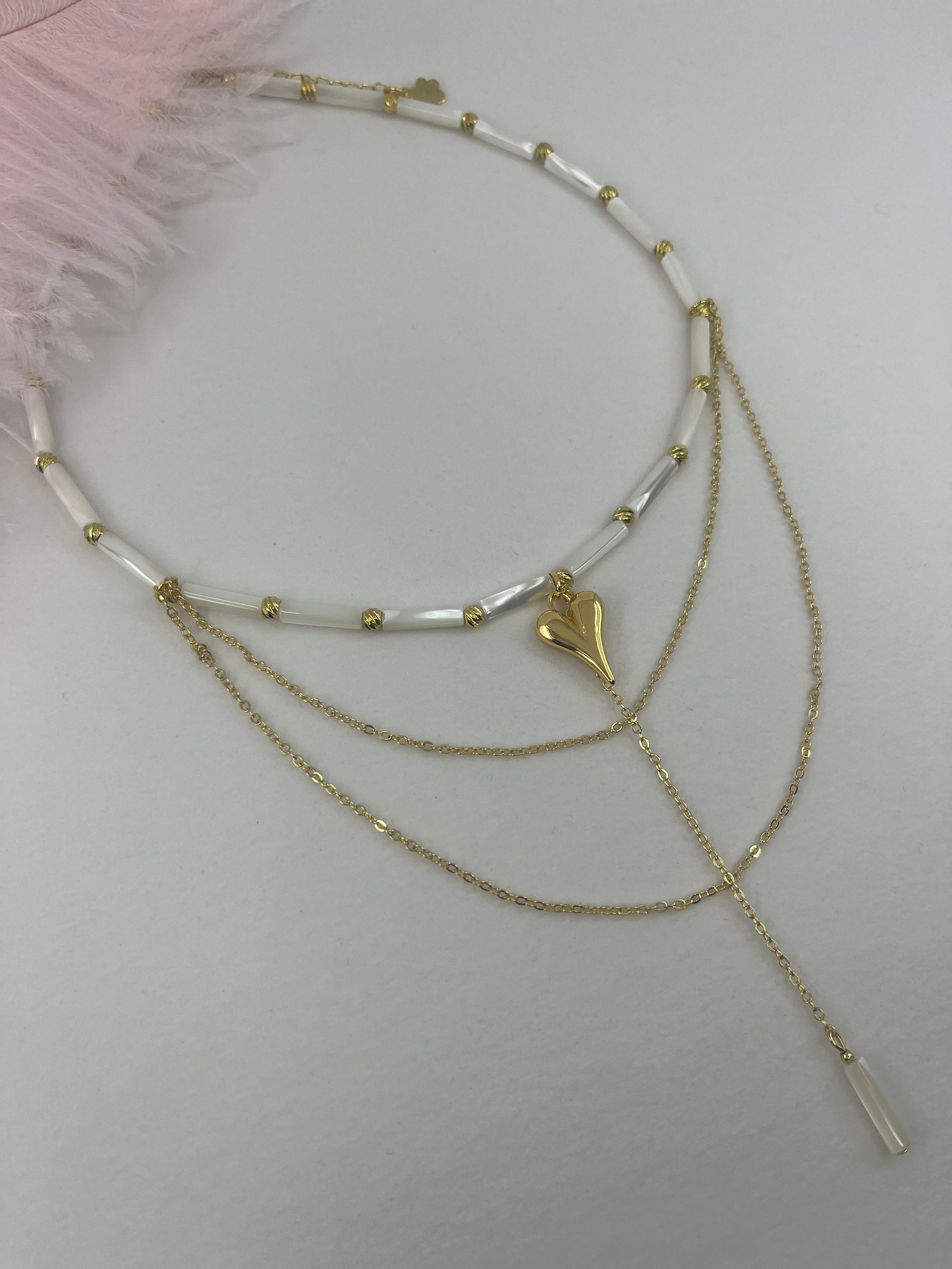 Layered Natural Trochus Shell Heart Necklace, 18K Gold-Plated