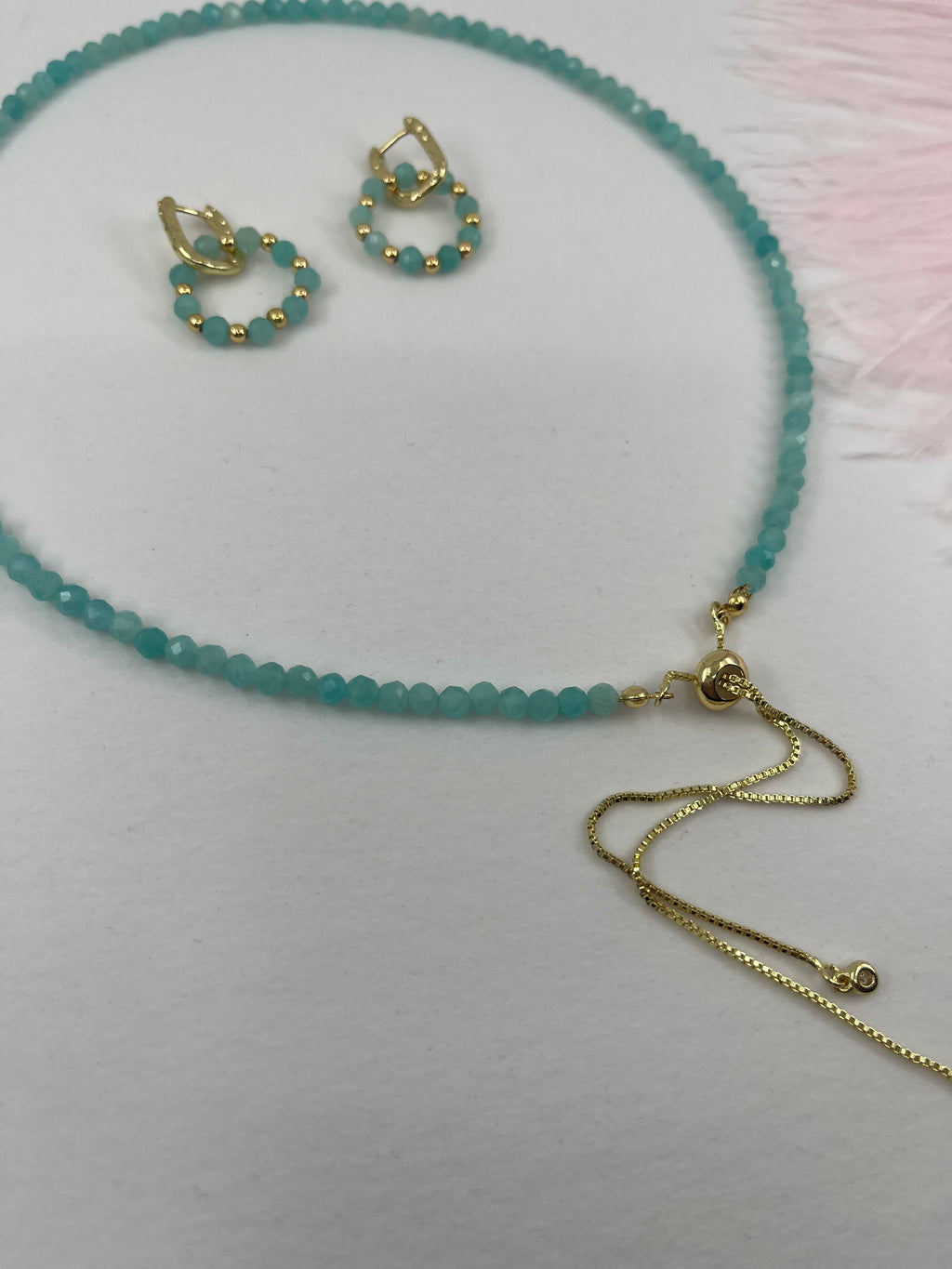 Set: Natural Amazonite Y-Necklace & Earrings