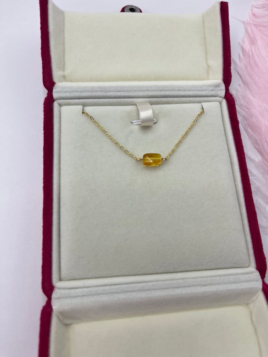 Natural Amber Necklace, chain 18k plated