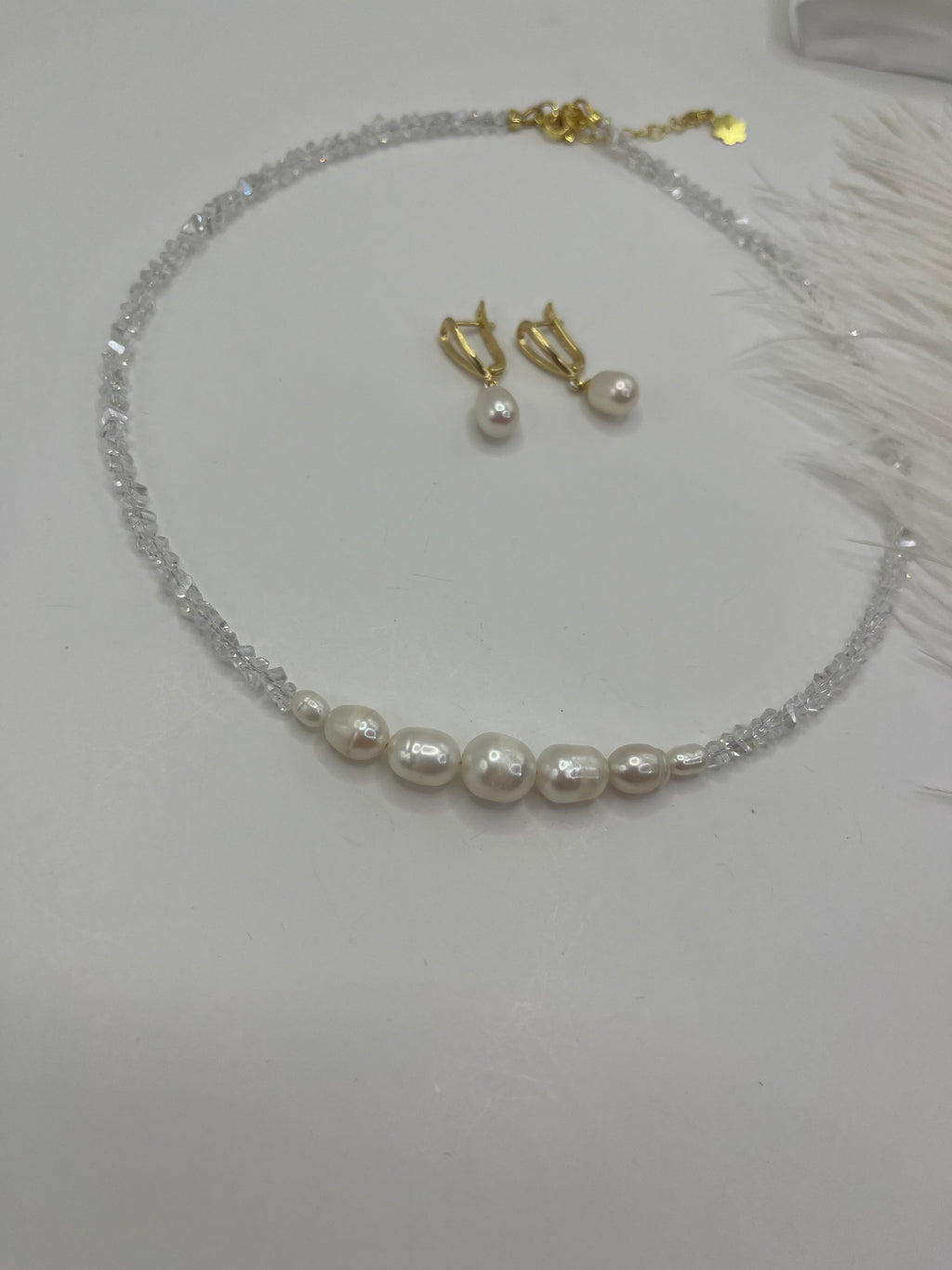 Pearl Choker Necklace with earrings : 18K Gold Plated