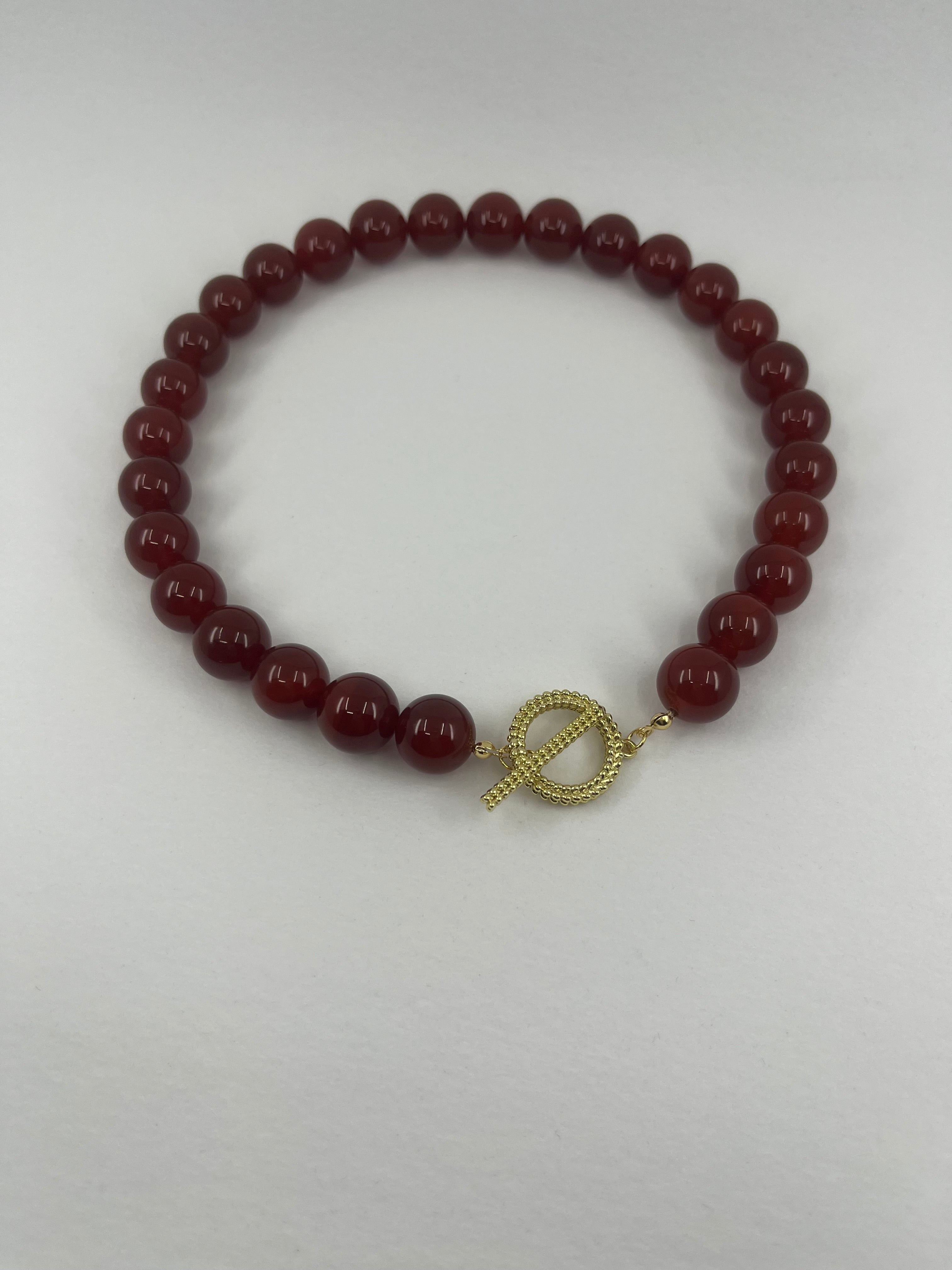 Natural Carnelian Necklace, 18K Gold Plated Clasp
