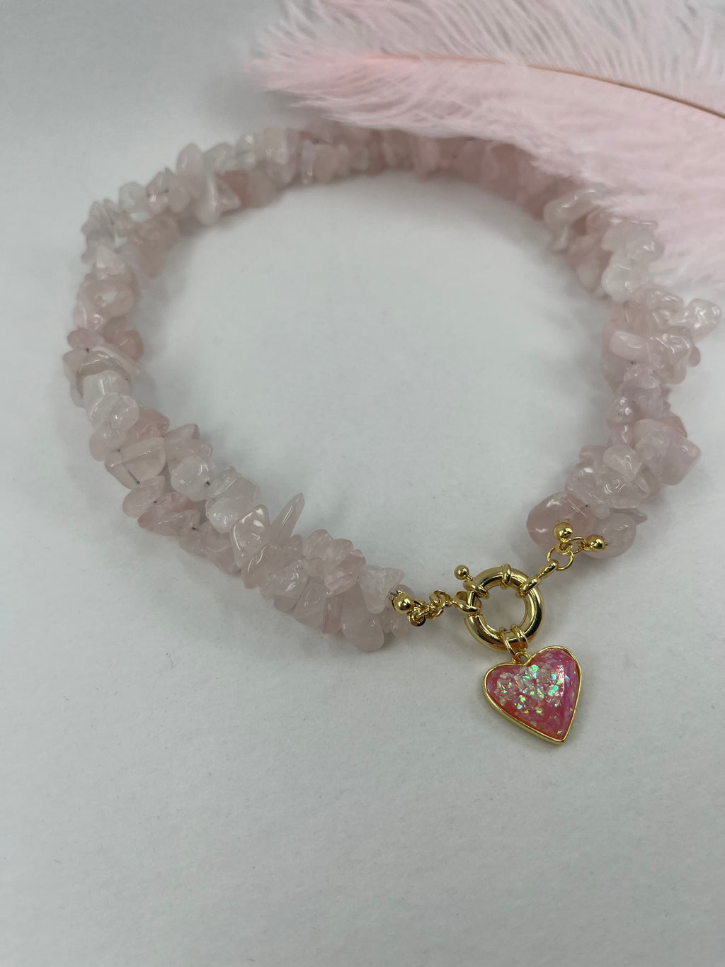 Natural Quartz Necklace with 18k gold Heart pendant