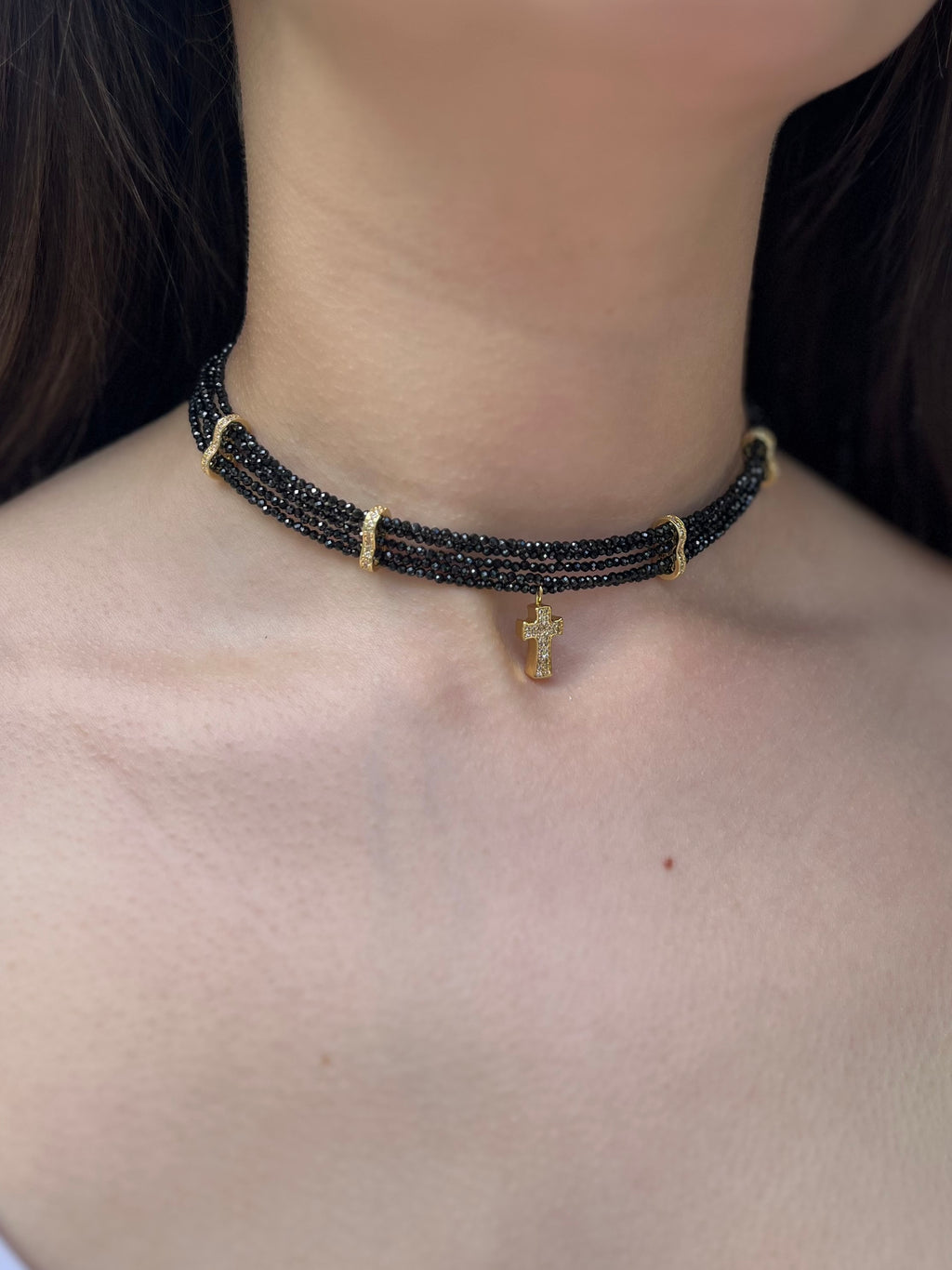 Layered Spinel choker, zirconia 18K Gold Plated spacer and clasp
