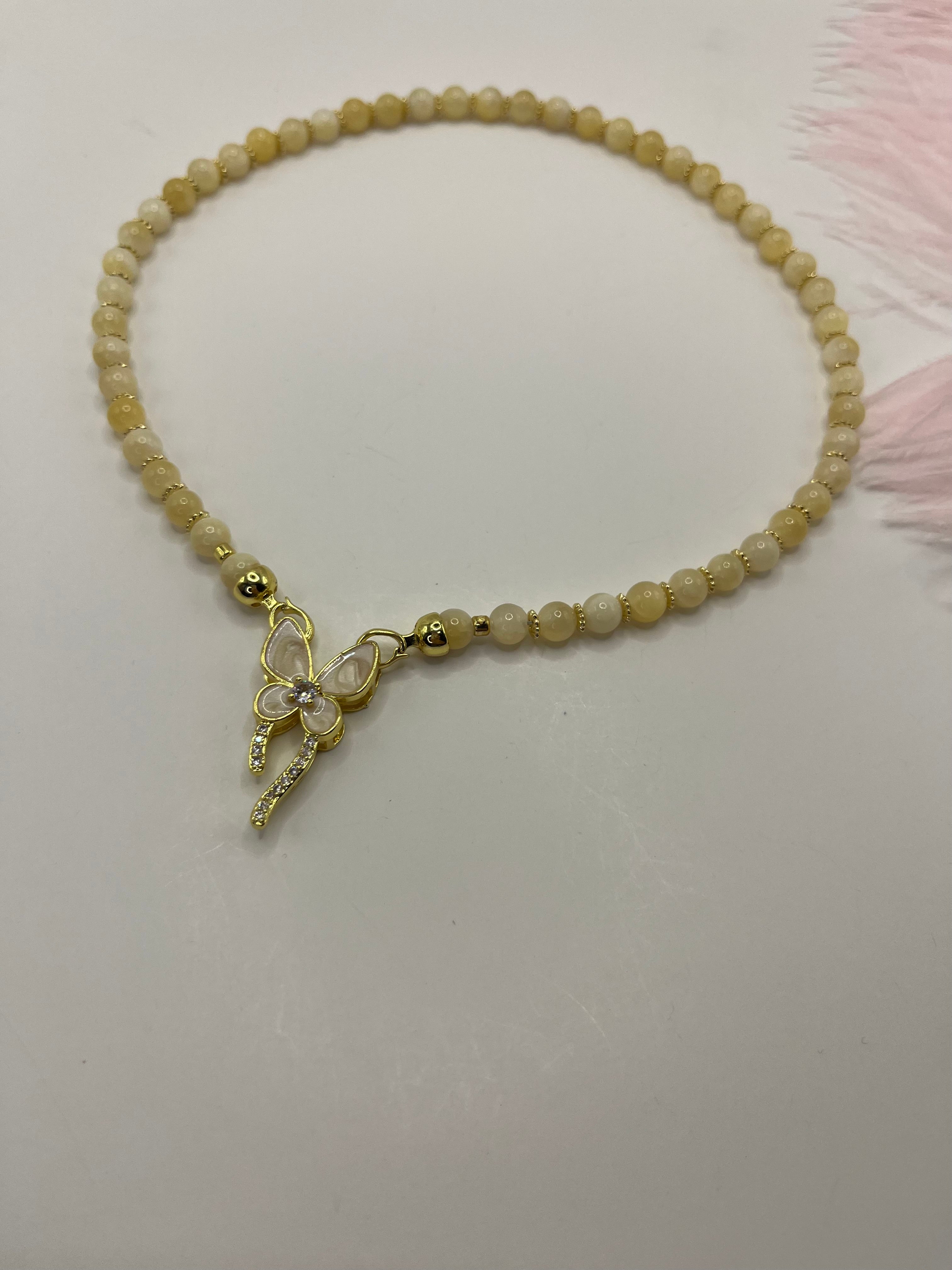 Topaz Jade Choker Necklace : 18K Gold Plated Zirconia Butterfly Clasp