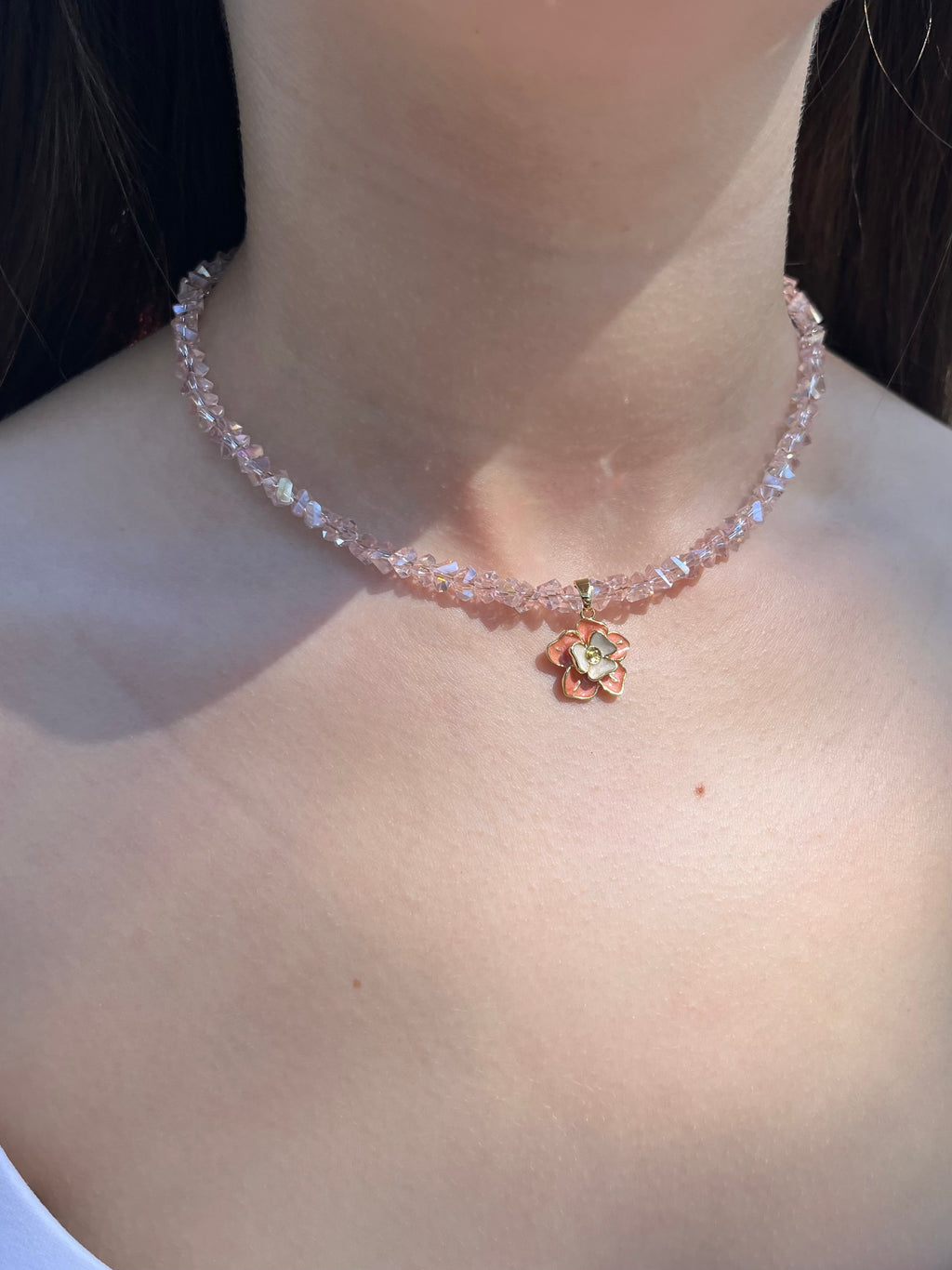 Enamel Flower Crystal Choker Necklace – 18K Gold Plated