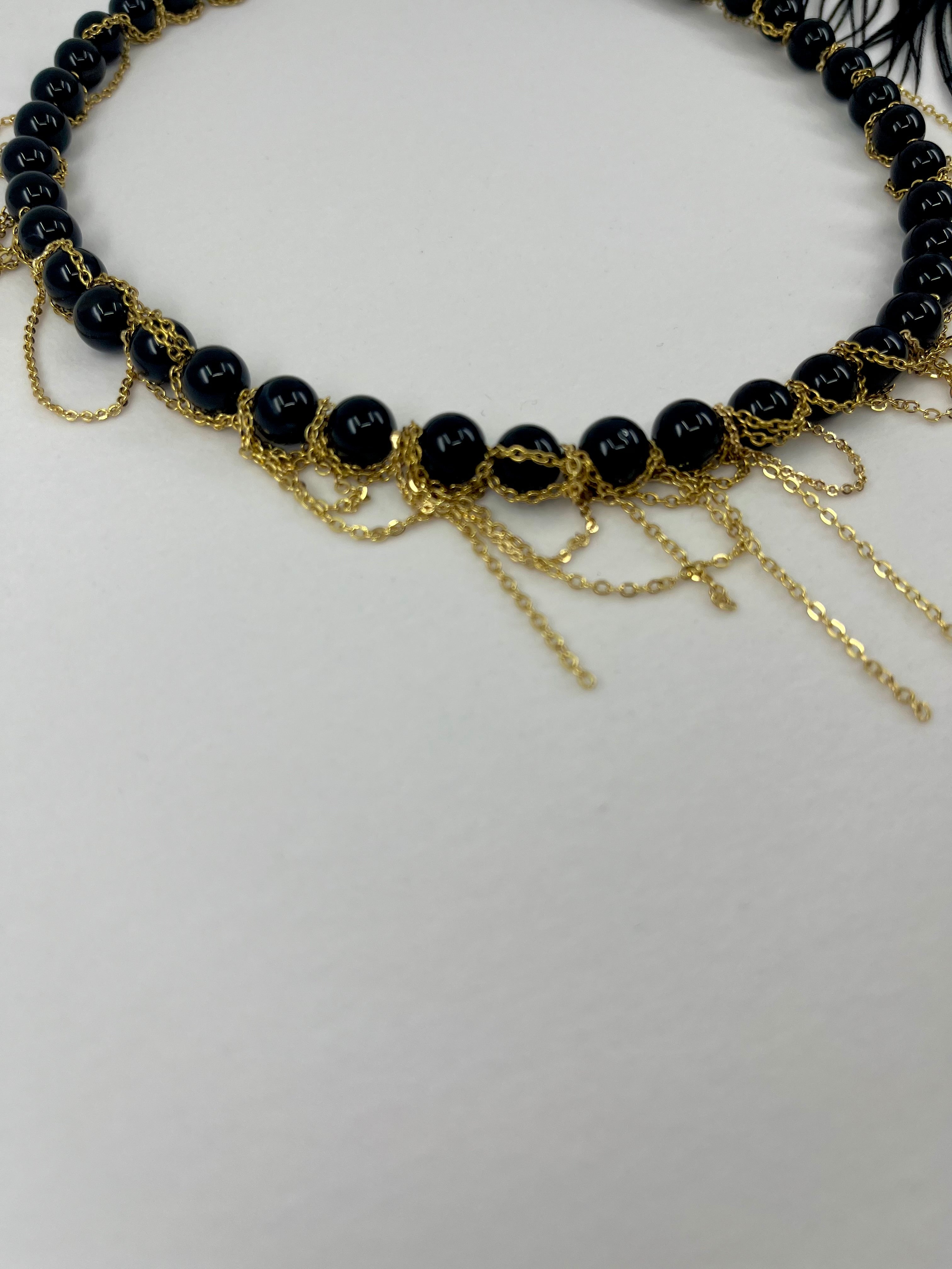 Black Onyx Layered necklace– 18K Gold Plated Chain