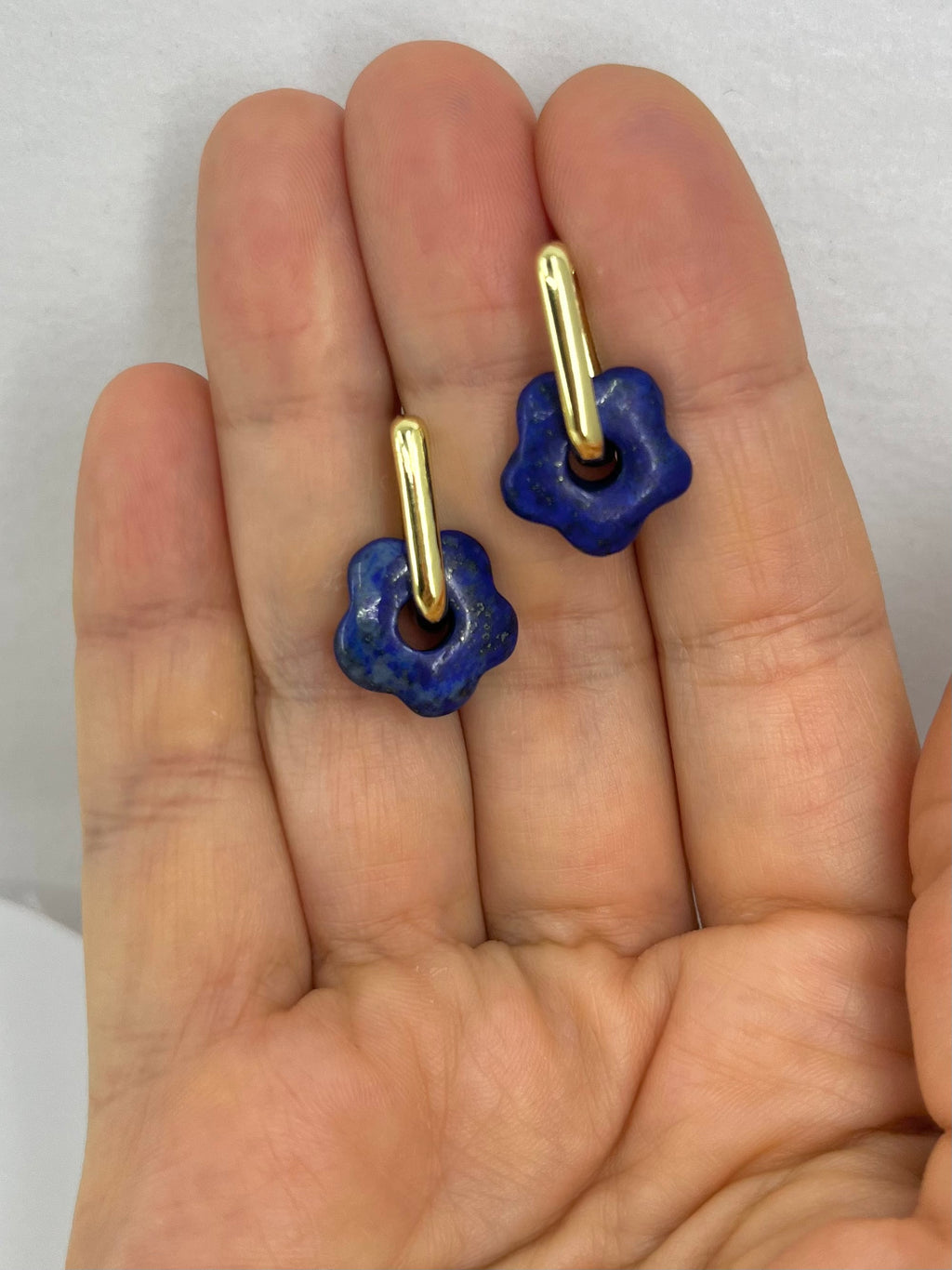 Lapis flower Earrings, 18K Gold Plated