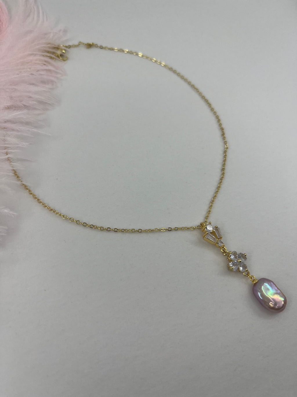 Baroque Pearl and zirconia Y-Necklace, 18k gold plated