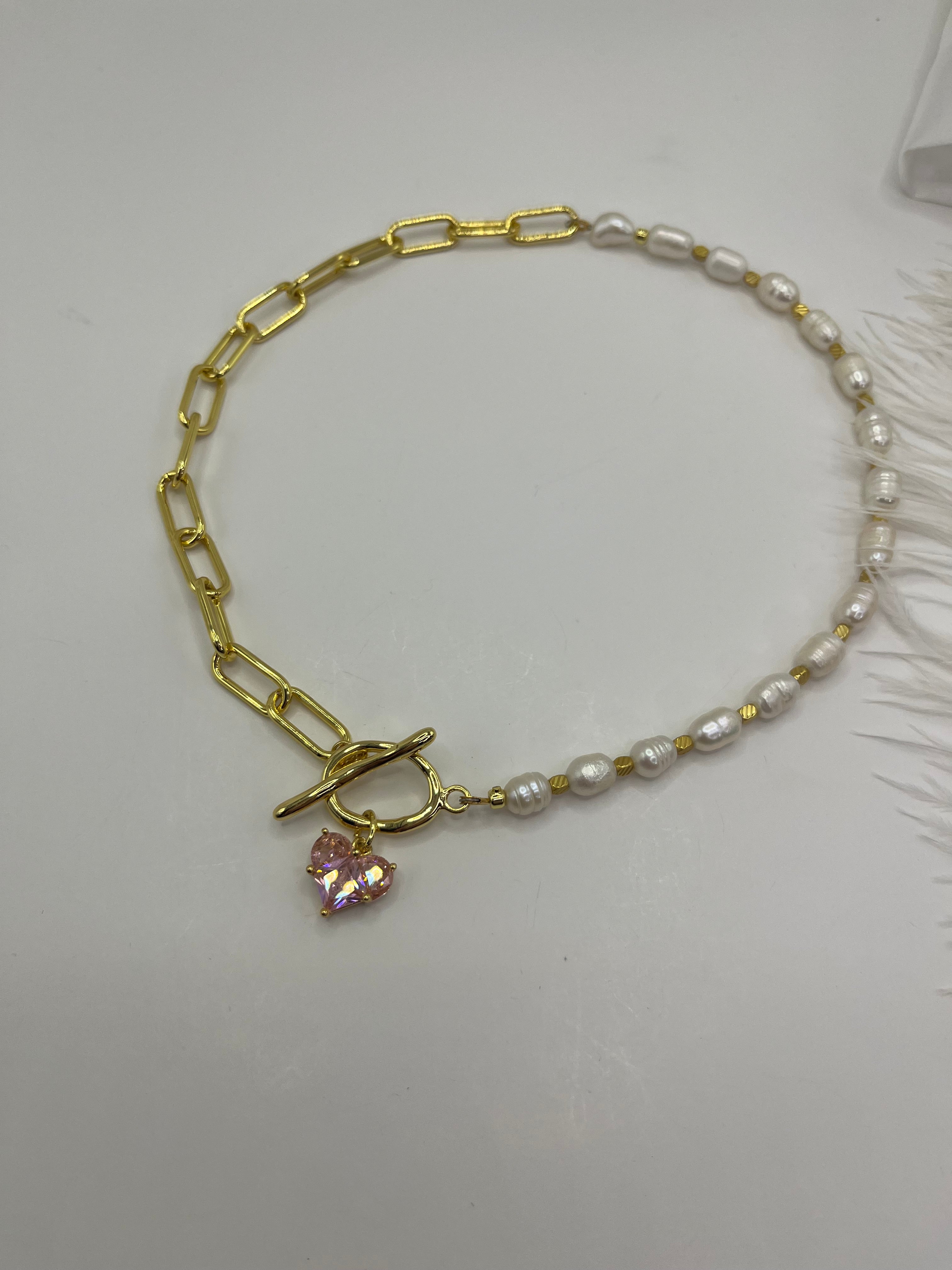 Asymmetrical Pearl Choker Necklace with earrings : 18K Gold Plated
