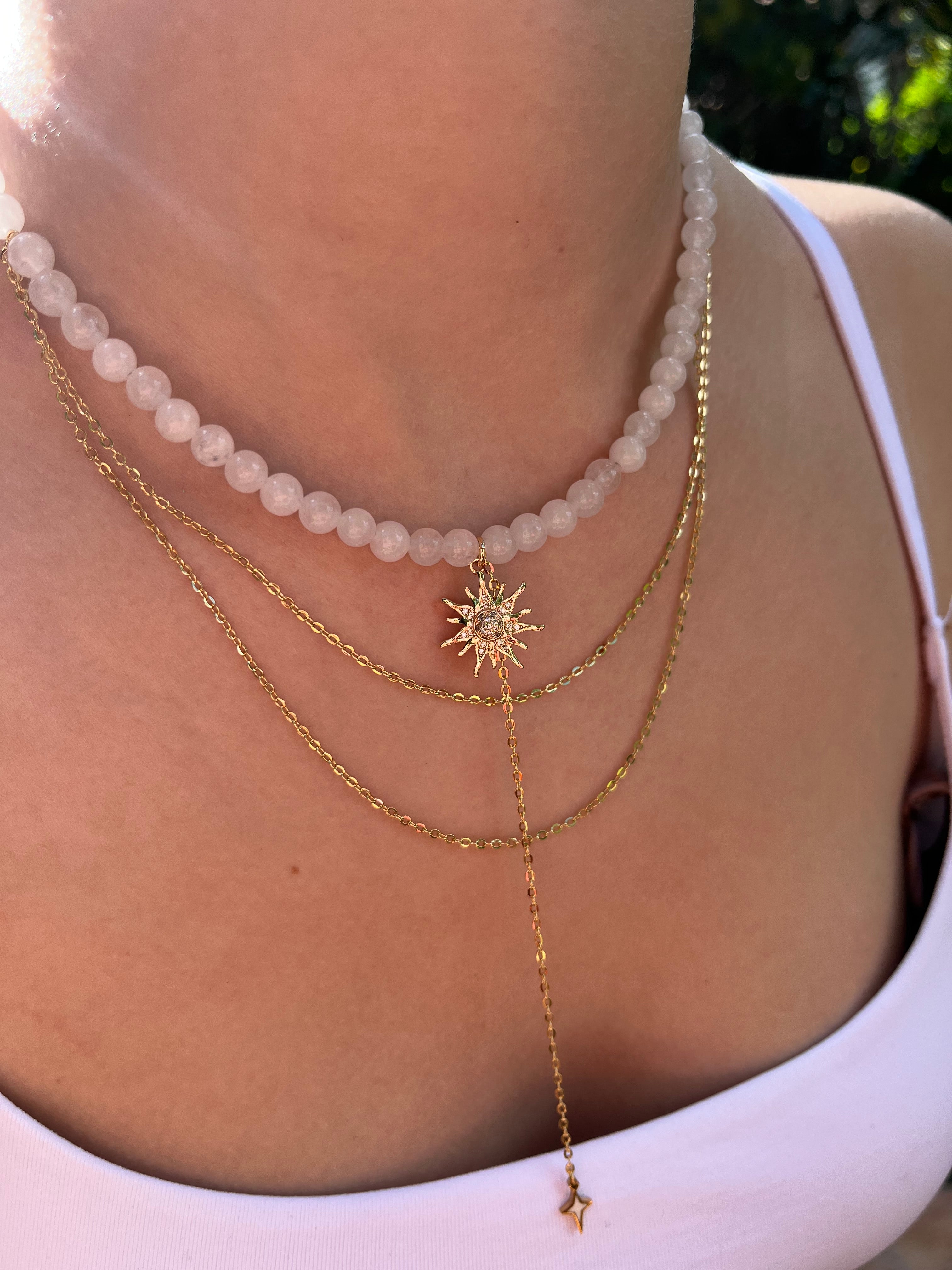 White Jade Y - Necklace Sun pendant – 18K Gold Plated