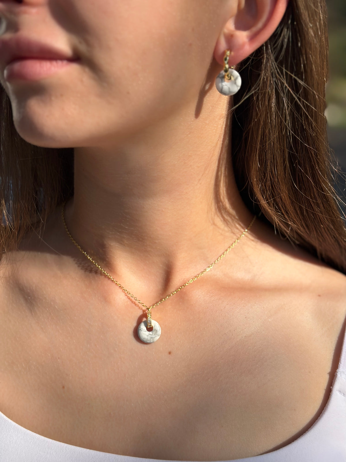 Howlite donut Earrings and Necklace