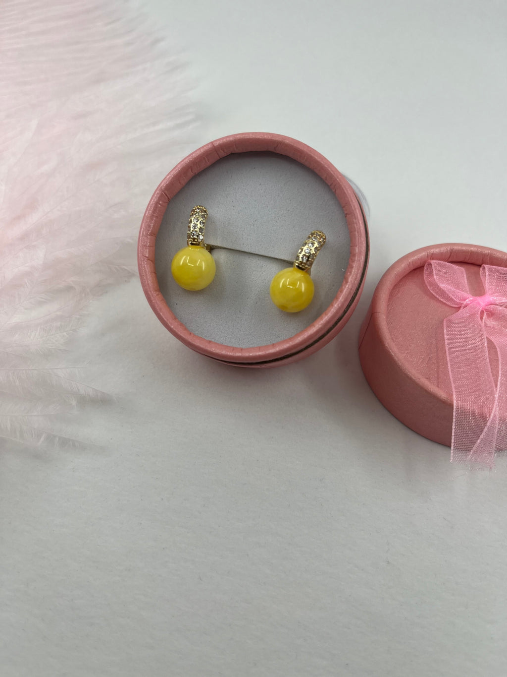 Natural yellow Jade Gold Zirconia Earrings