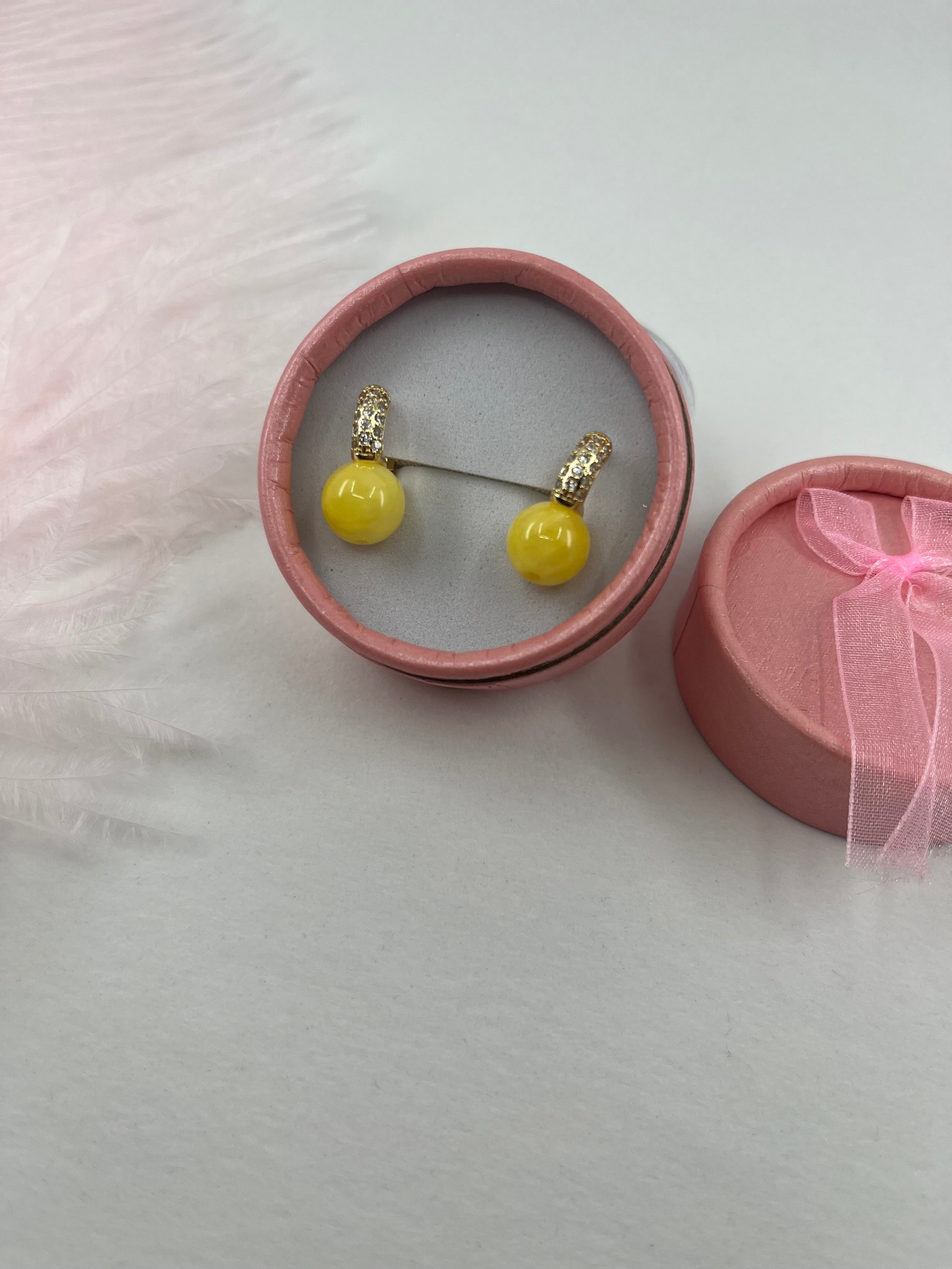 Natural yellow Jade Gold Zirconia Earrings
