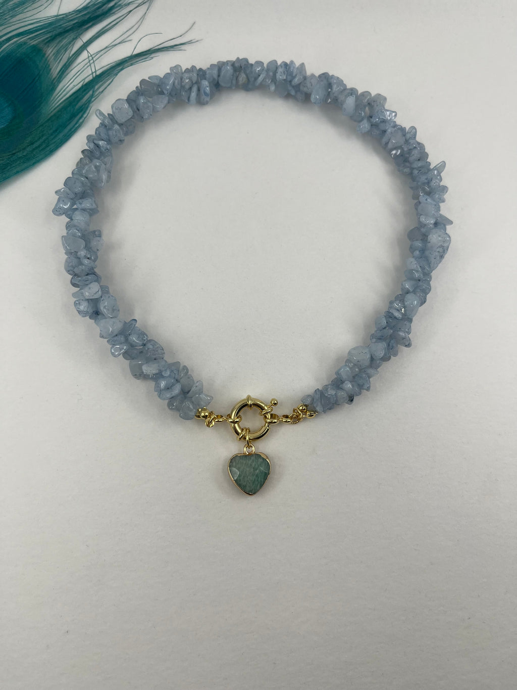 Natural Aquamarine Necklace with Amazonite heart pendant