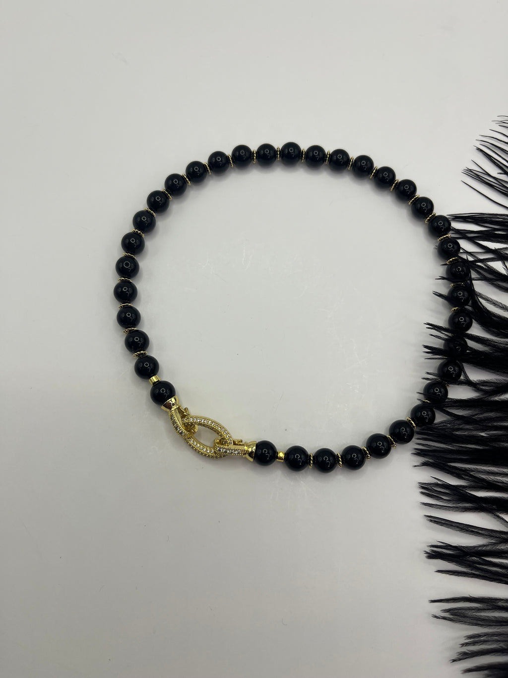 Black Onyx Choker – 18K Gold Plated Zirconia Clasp