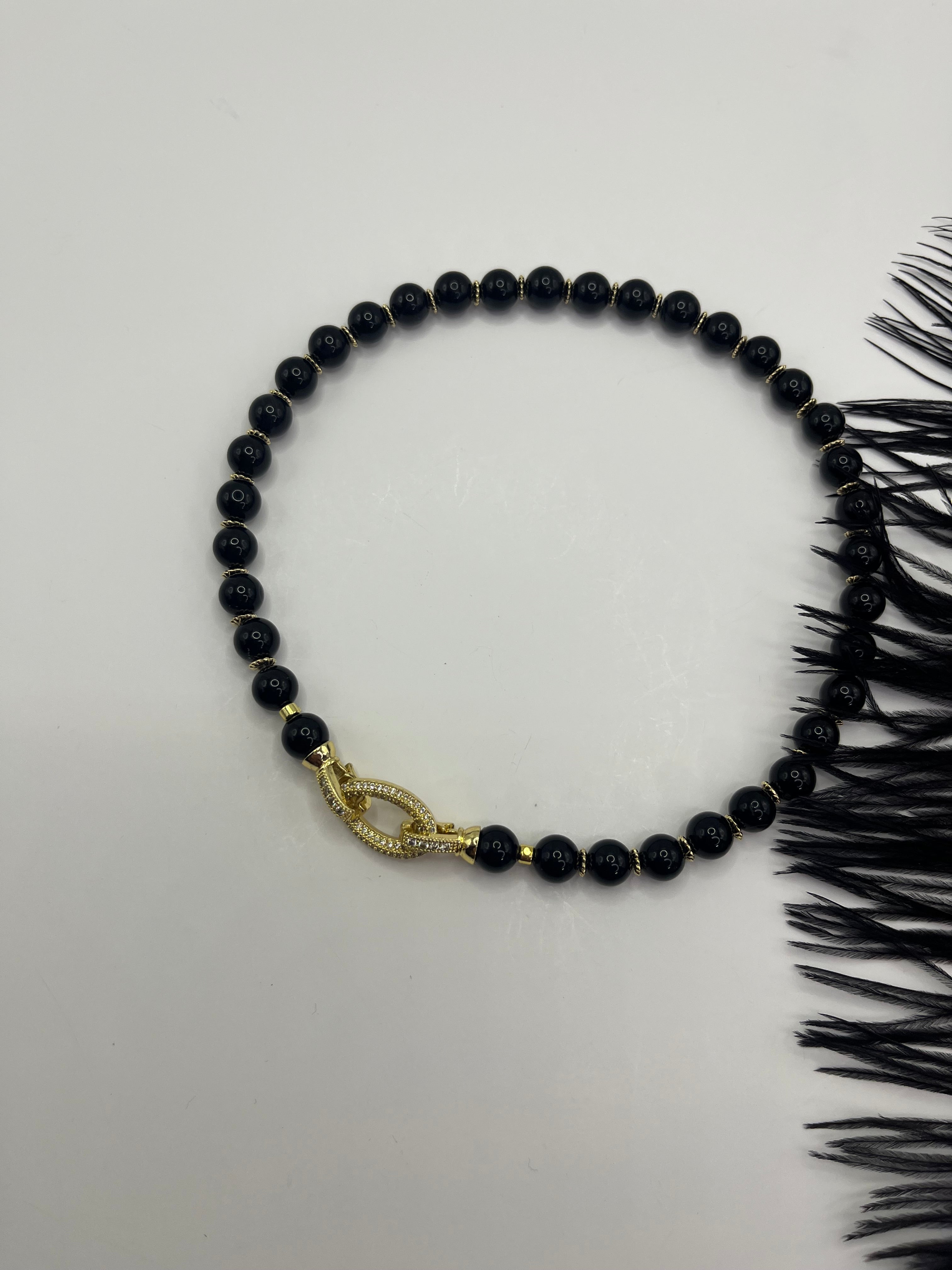Black Onyx Choker – 18K Gold Plated Zirconia Clasp